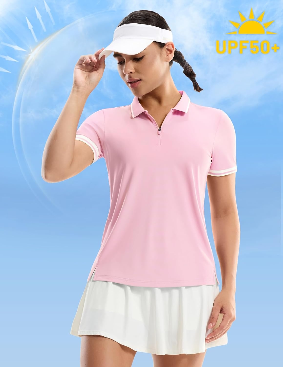 image:imageMIER Golf Polo Shirts for Women 14 Zip Up Short Sleeve Tennis Tops Dry Fit UPF 50 Athletic Collared Shirt for PickleballLight Pink