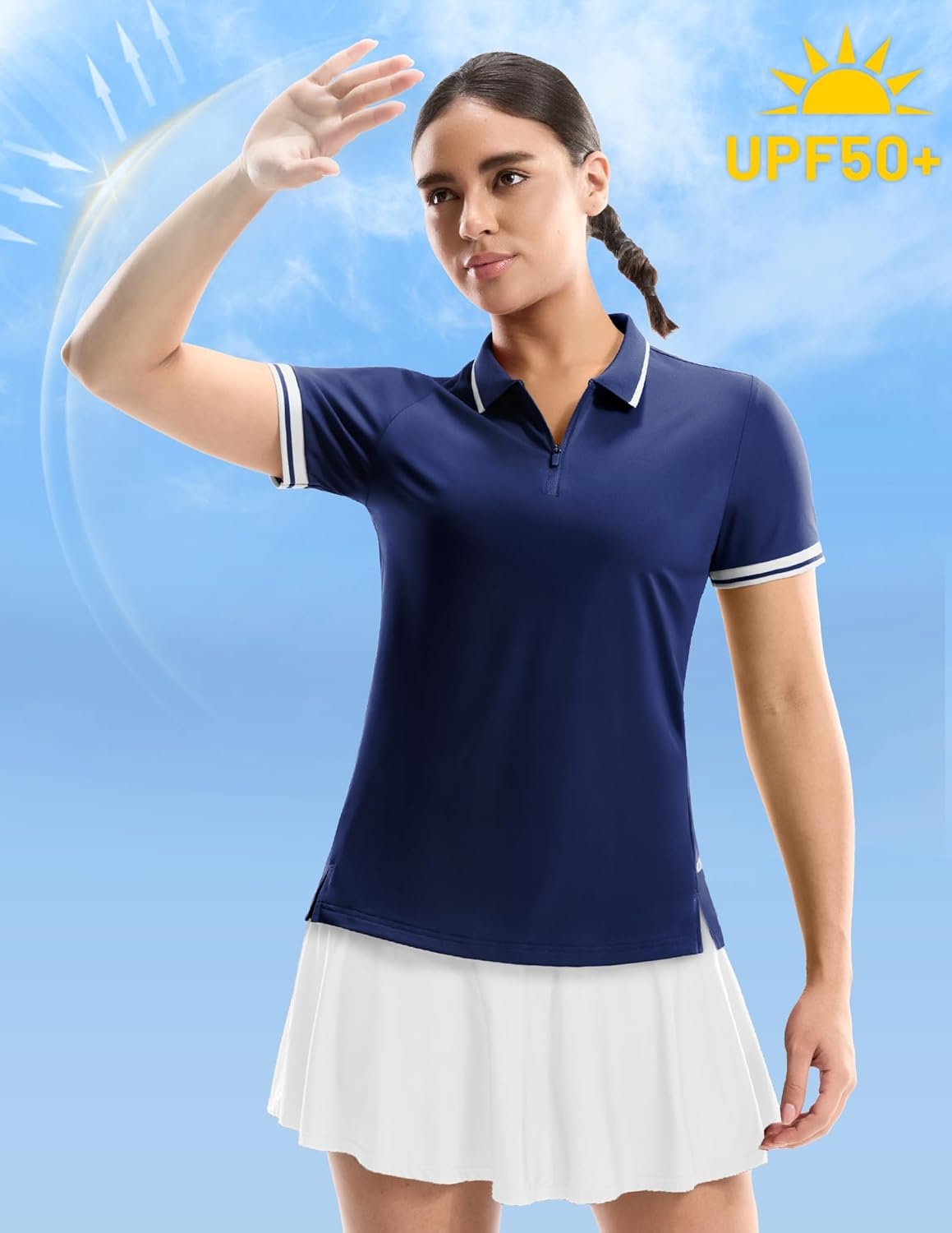 image:imageMIER Golf Polo Shirts for Women 14 Zip Up Short Sleeve Tennis Tops Dry Fit UPF 50 Athletic Collared Shirt for PickleballNavy