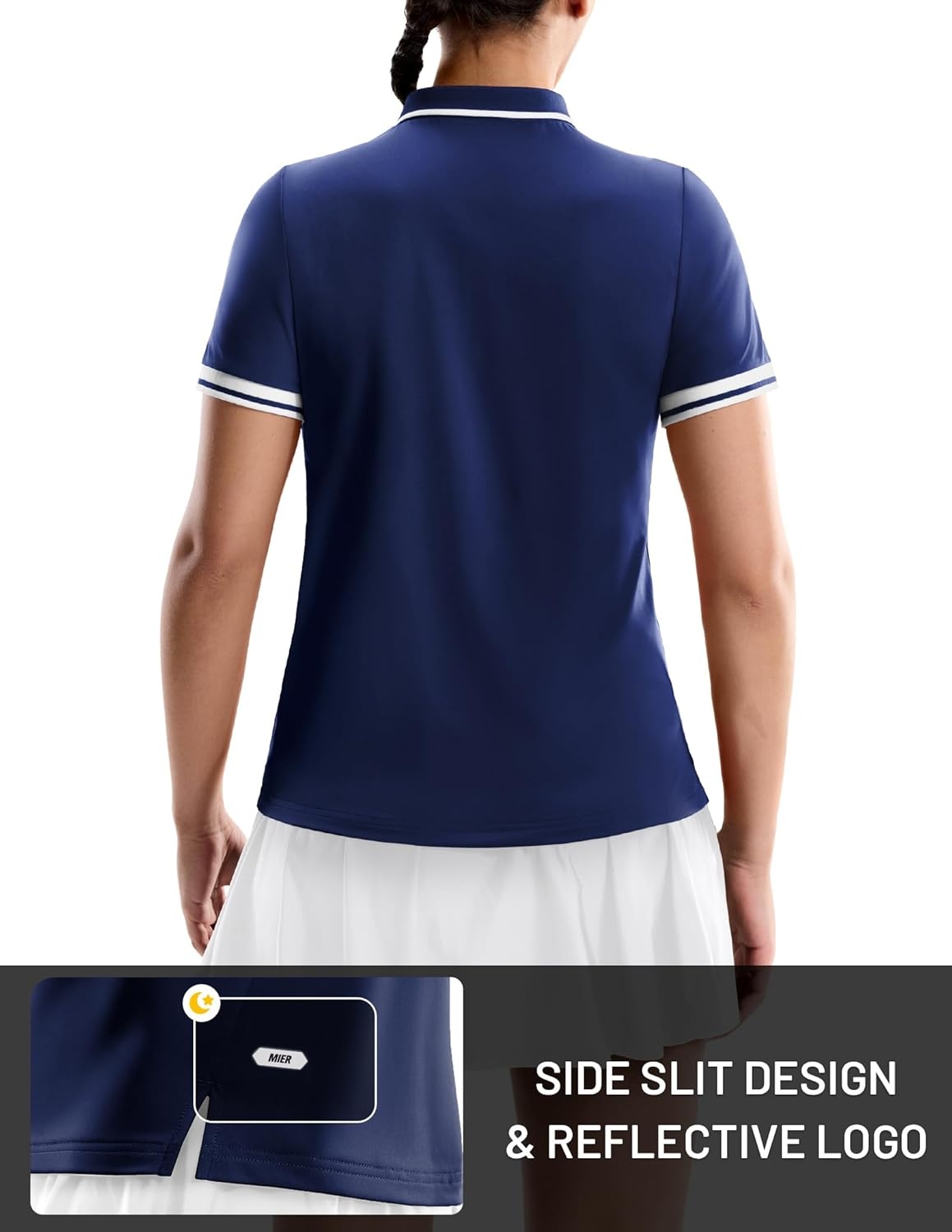 image:imageMIER Golf Polo Shirts for Women 14 Zip Up Short Sleeve Tennis Tops Dry Fit UPF 50 Athletic Collared Shirt for PickleballNavy