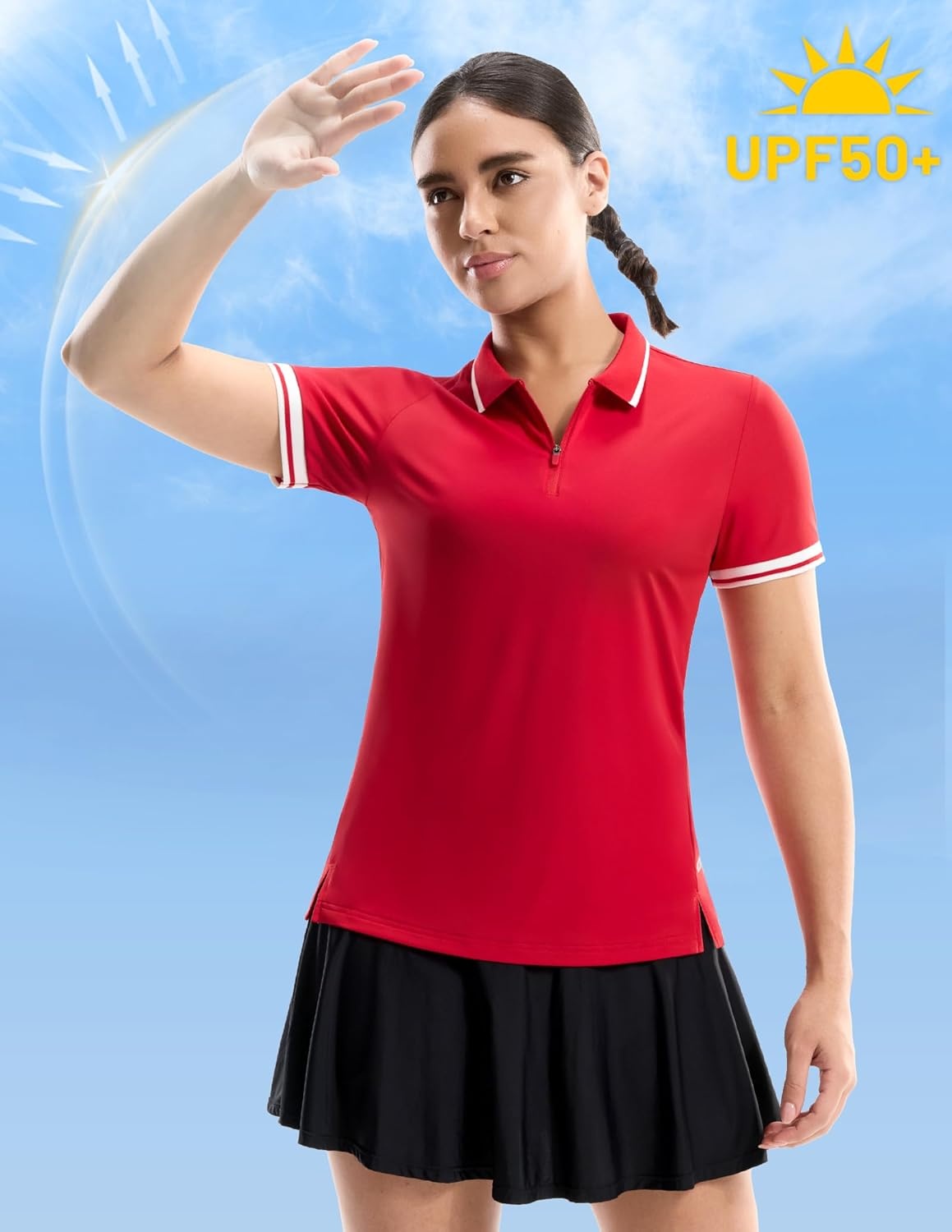 image:imageMIER Golf Polo Shirts for Women 14 Zip Up Short Sleeve Tennis Tops Dry Fit UPF 50 Athletic Collared Shirt for PickleballRed