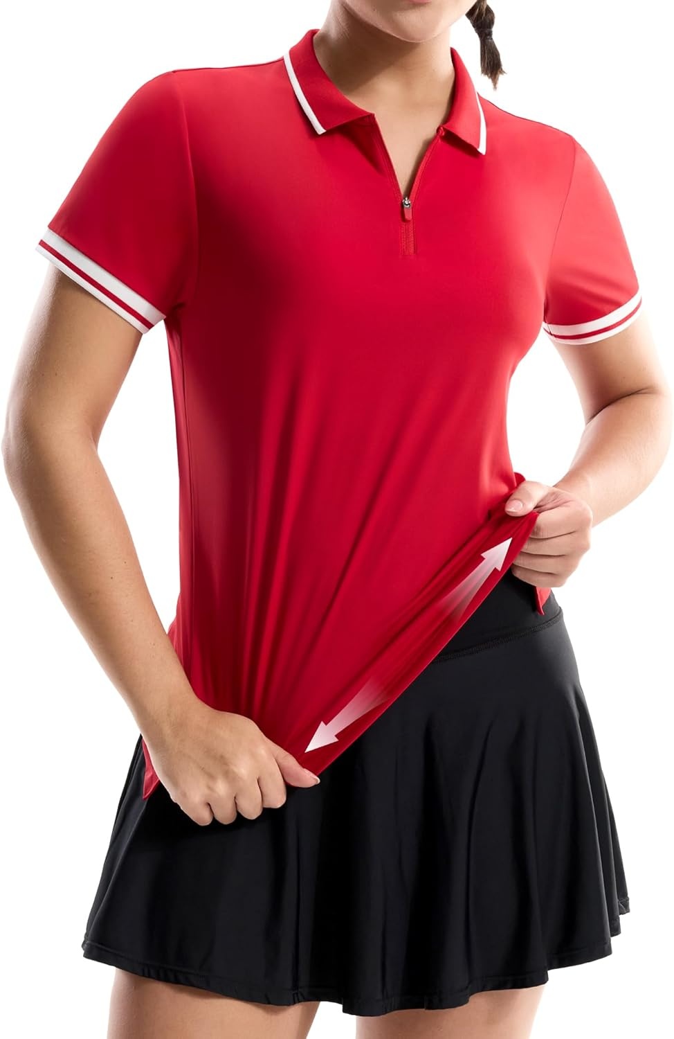 image:imageMIER Golf Polo Shirts for Women 14 Zip Up Short Sleeve Tennis Tops Dry Fit UPF 50 Athletic Collared Shirt for PickleballRed