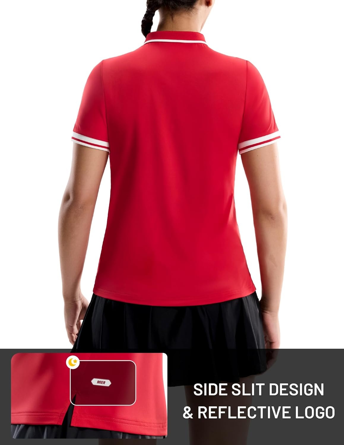 image:imageMIER Golf Polo Shirts for Women 14 Zip Up Short Sleeve Tennis Tops Dry Fit UPF 50 Athletic Collared Shirt for PickleballRed