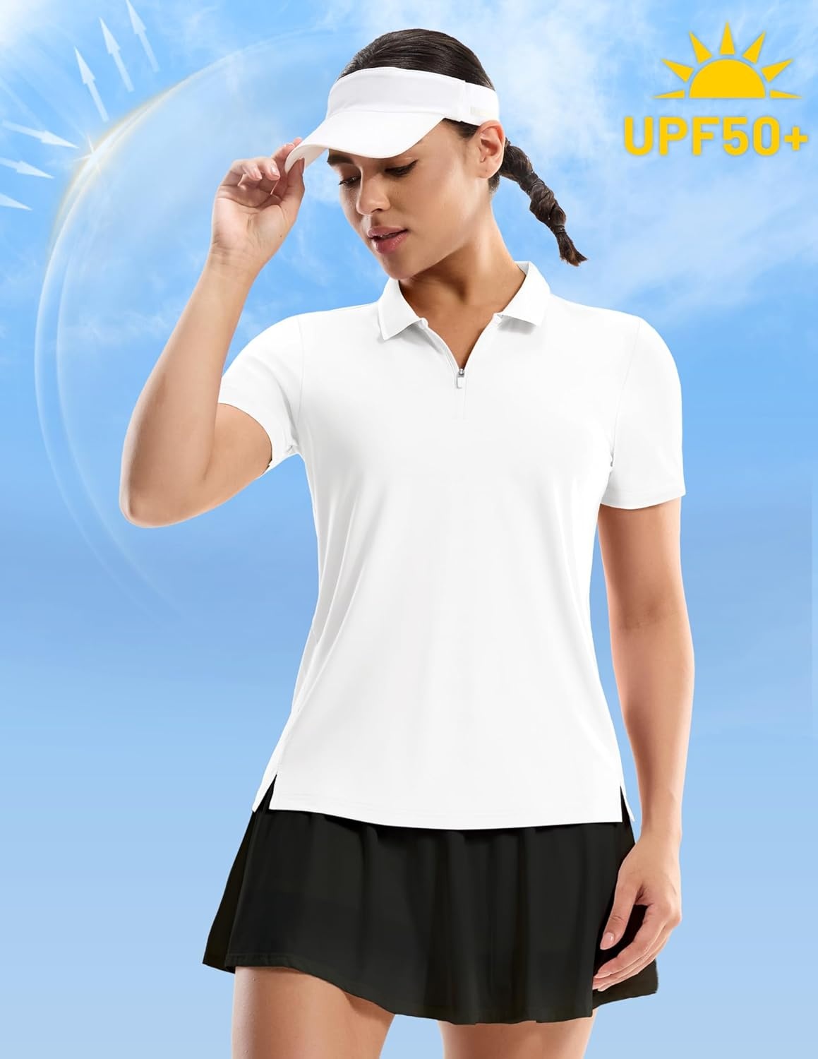 image:imageMIER Golf Polo Shirts for Women 14 Zip Up Short Sleeve Tennis Tops Dry Fit UPF 50 Athletic Collared Shirt for PickleballWhite