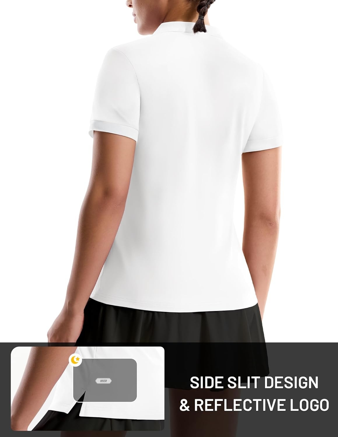 image:imageMIER Golf Polo Shirts for Women 14 Zip Up Short Sleeve Tennis Tops Dry Fit UPF 50 Athletic Collared Shirt for PickleballWhite