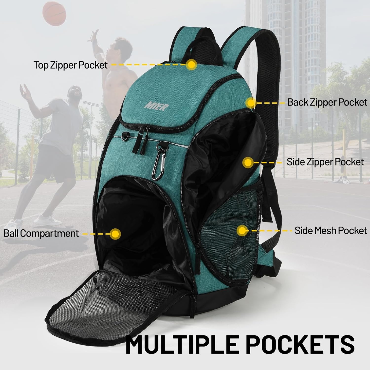 image:imageMIER Gym Backpack 40L Basketball Backpack with Ball Compartment amp Shoes Storage MultiFunctional Sports Soccer Bag Large Equipment Back Pack Volleyball Backpacks for Men WomenLight Green