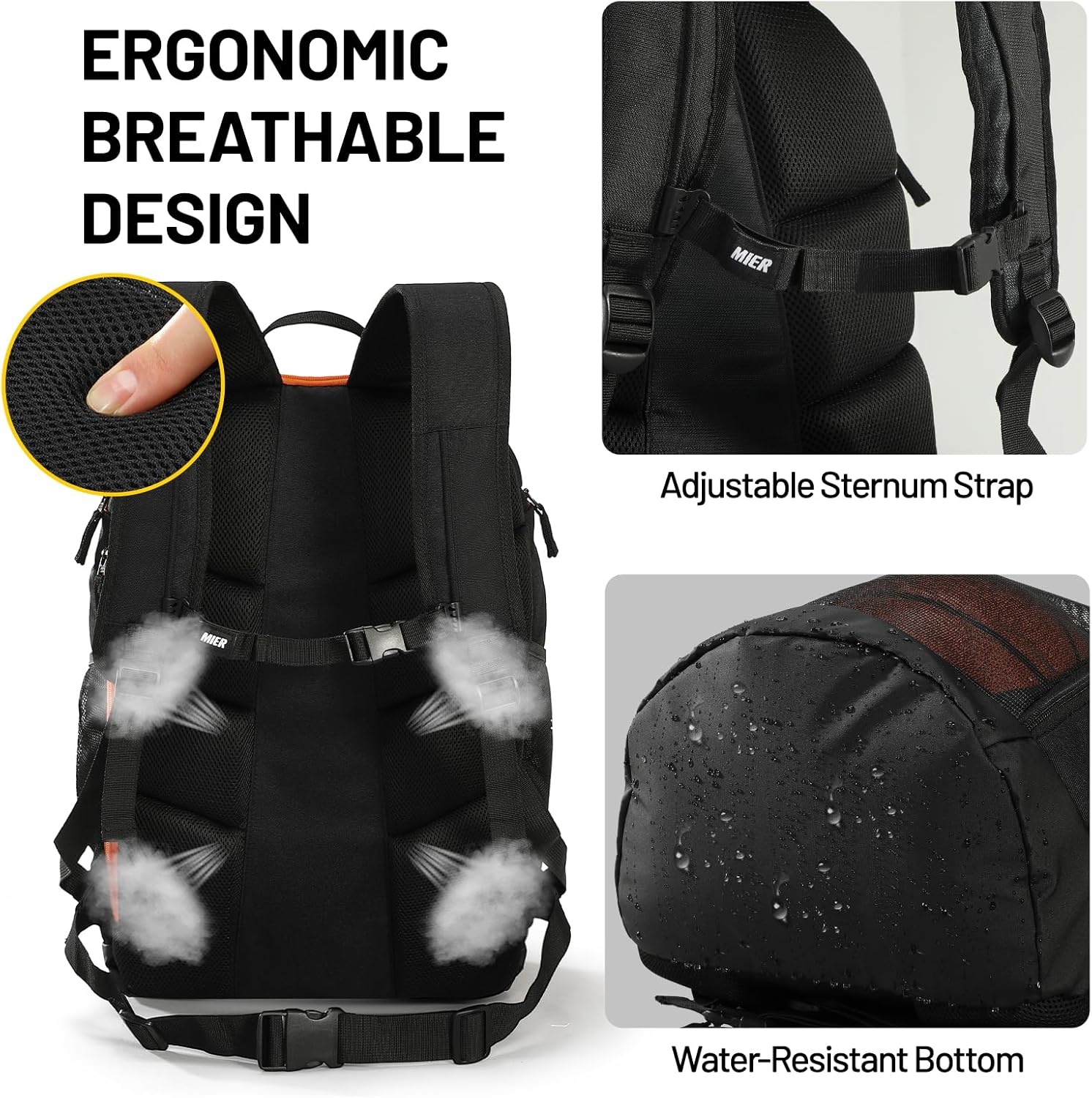 image:imageMIER Gym Backpack 40L Basketball Backpack with Ball Compartment amp Shoes Storage MultiFunctional Sports Soccer Bag Large Equipment Back Pack Volleyball Backpacks for Men WomenBlack