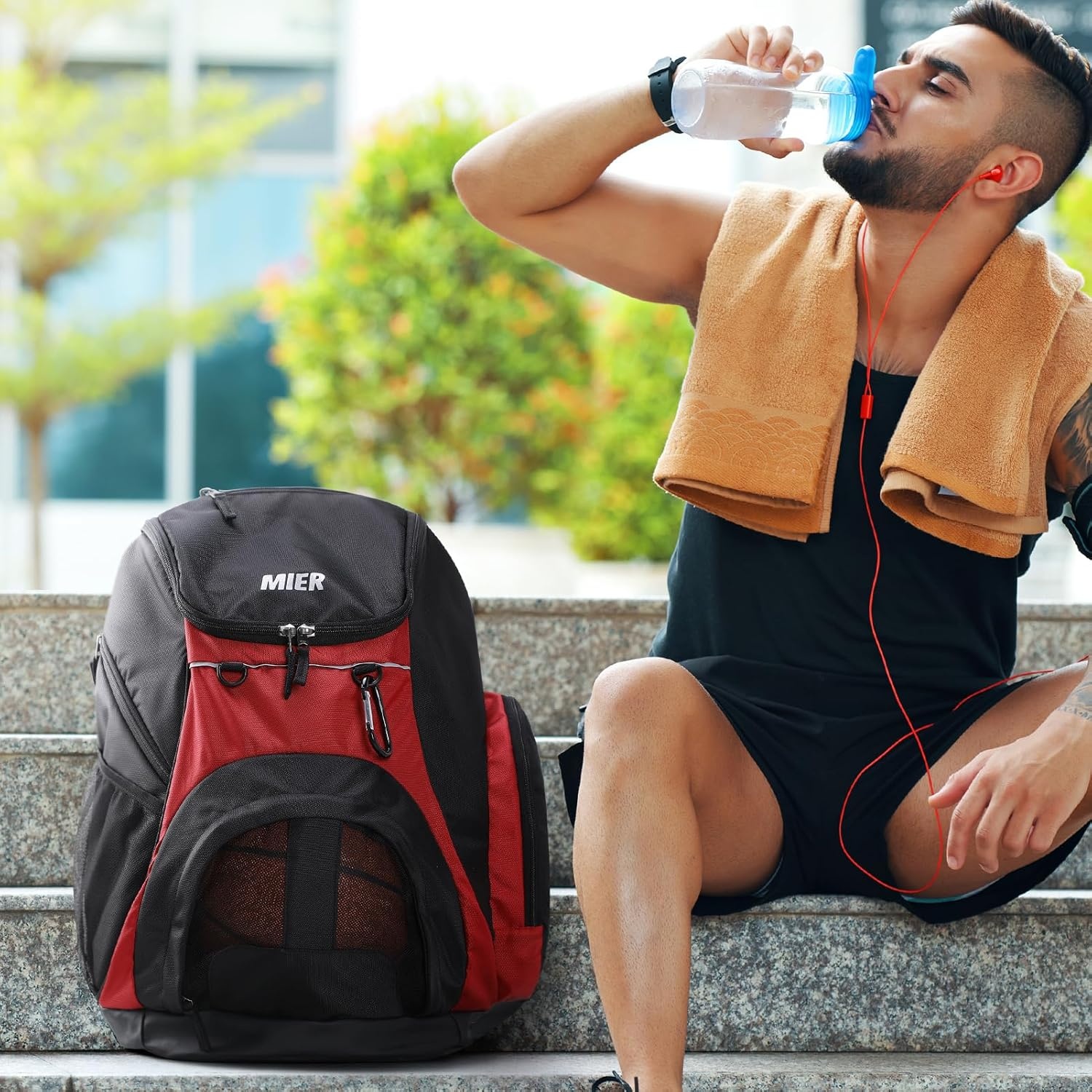 image:imageMIER Gym Backpack 40L Basketball Backpack with Ball Compartment amp Shoes Storage MultiFunctional Sports Soccer Bag Large Equipment Back Pack Volleyball Backpacks for Men WomenRedBlack