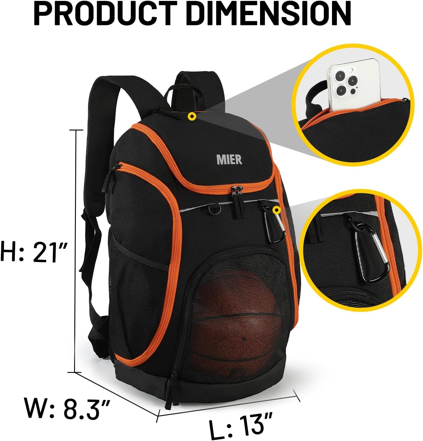 image:imageMIER Gym Backpack 40L Basketball Backpack with Ball Compartment amp Shoes Storage MultiFunctional Sports Soccer Bag Large Equipment Back Pack Volleyball Backpacks for Men WomenBlack