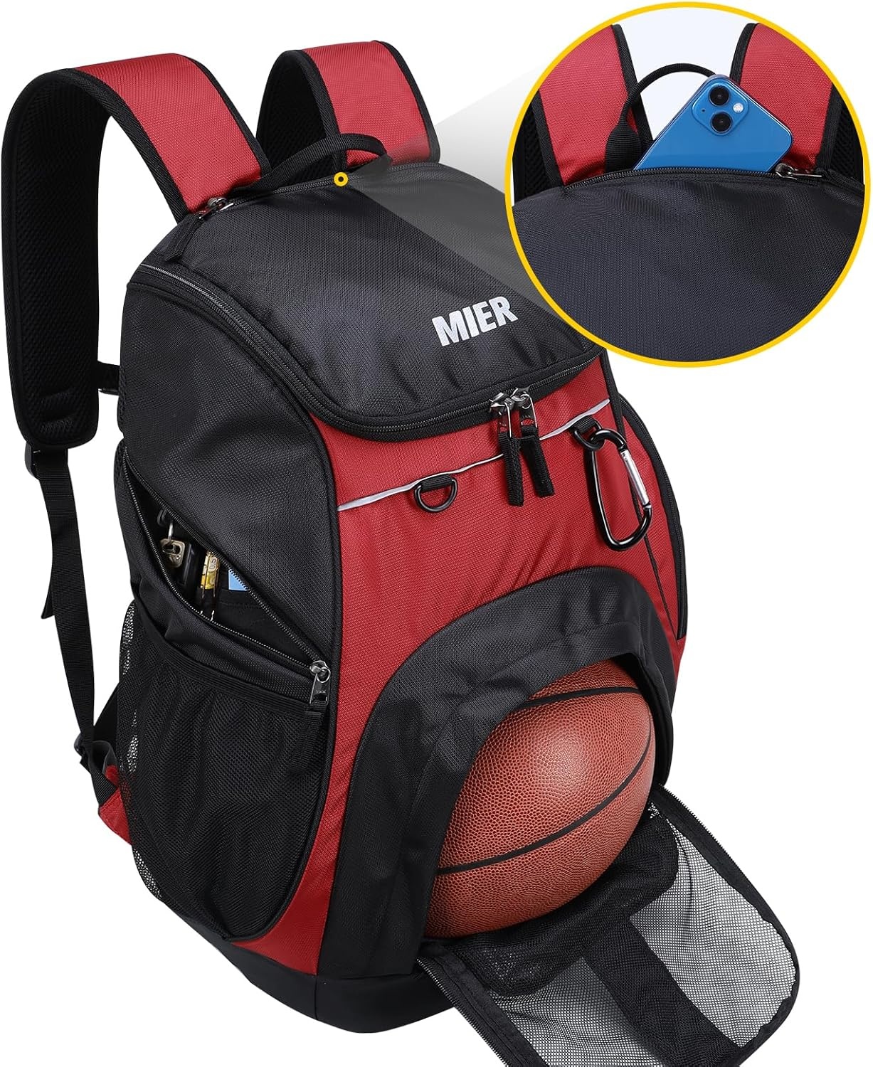 image:imageMIER Gym Backpack 40L Basketball Backpack with Ball Compartment amp Shoes Storage MultiFunctional Sports Soccer Bag Large Equipment Back Pack Volleyball Backpacks for Men WomenRedBlack