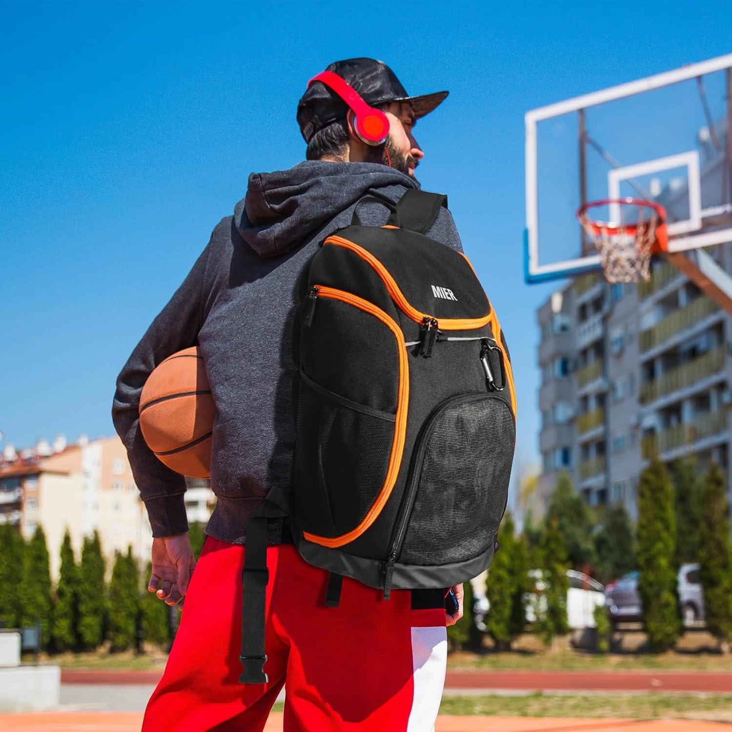 image:imageMIER Gym Backpack 40L Basketball Backpack with Ball Compartment amp Shoes Storage MultiFunctional Sports Soccer Bag Large Equipment Back Pack Volleyball Backpacks for Men WomenBlack