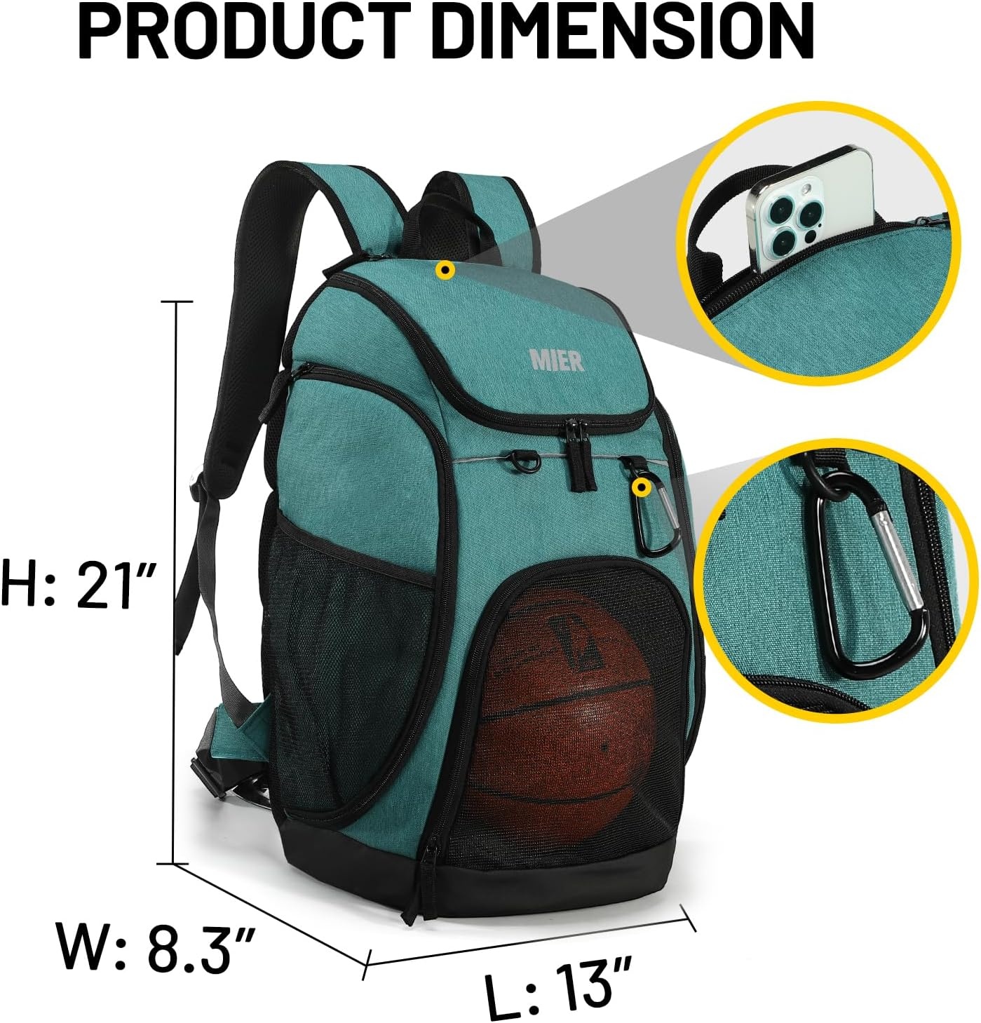 image:imageMIER Gym Backpack 40L Basketball Backpack with Ball Compartment amp Shoes Storage MultiFunctional Sports Soccer Bag Large Equipment Back Pack Volleyball Backpacks for Men WomenLight Green
