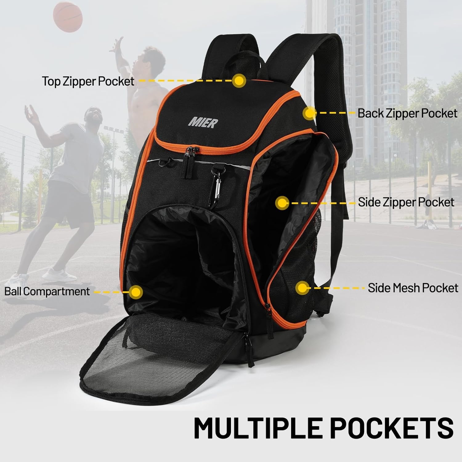 image:imageMIER Gym Backpack 40L Basketball Backpack with Ball Compartment amp Shoes Storage MultiFunctional Sports Soccer Bag Large Equipment Back Pack Volleyball Backpacks for Men WomenBlack