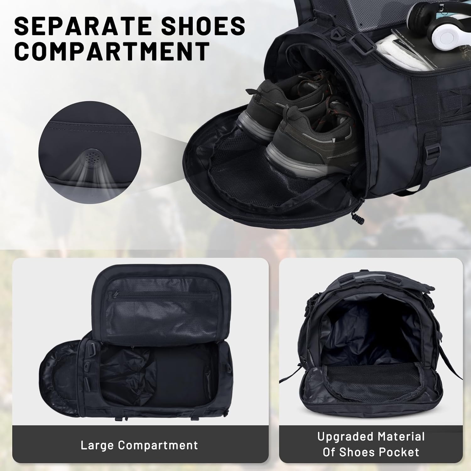 image:imageMIER Large Duffel Backpack Sports Gym Bag with Shoe Compartment Heavy Duty and Water Resistant Dark Green 60LBlack