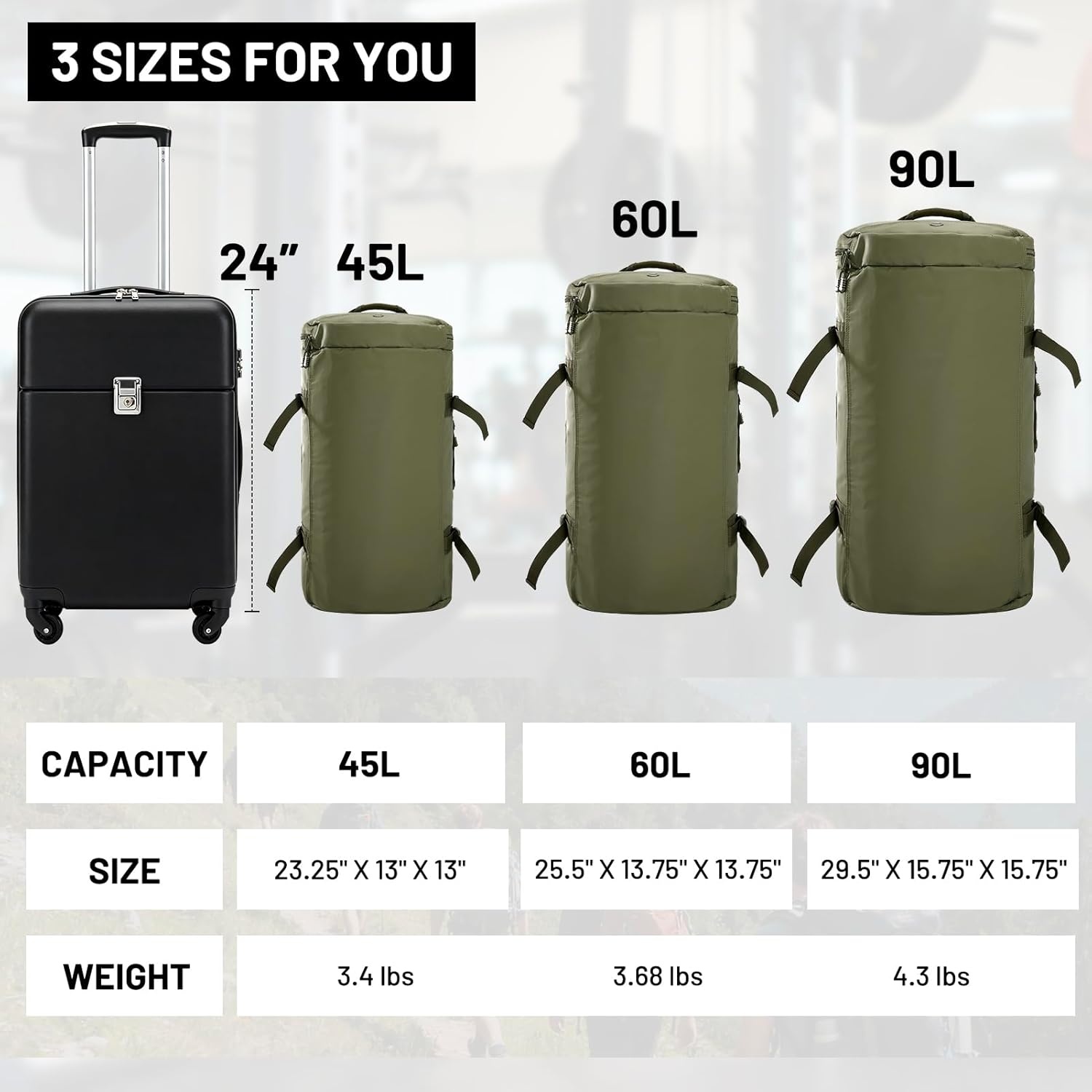 image:imageMIER Large Duffel Backpack Sports Gym Bag with Shoe Compartment Heavy Duty and Water Resistant Dark Green 60LDark Green