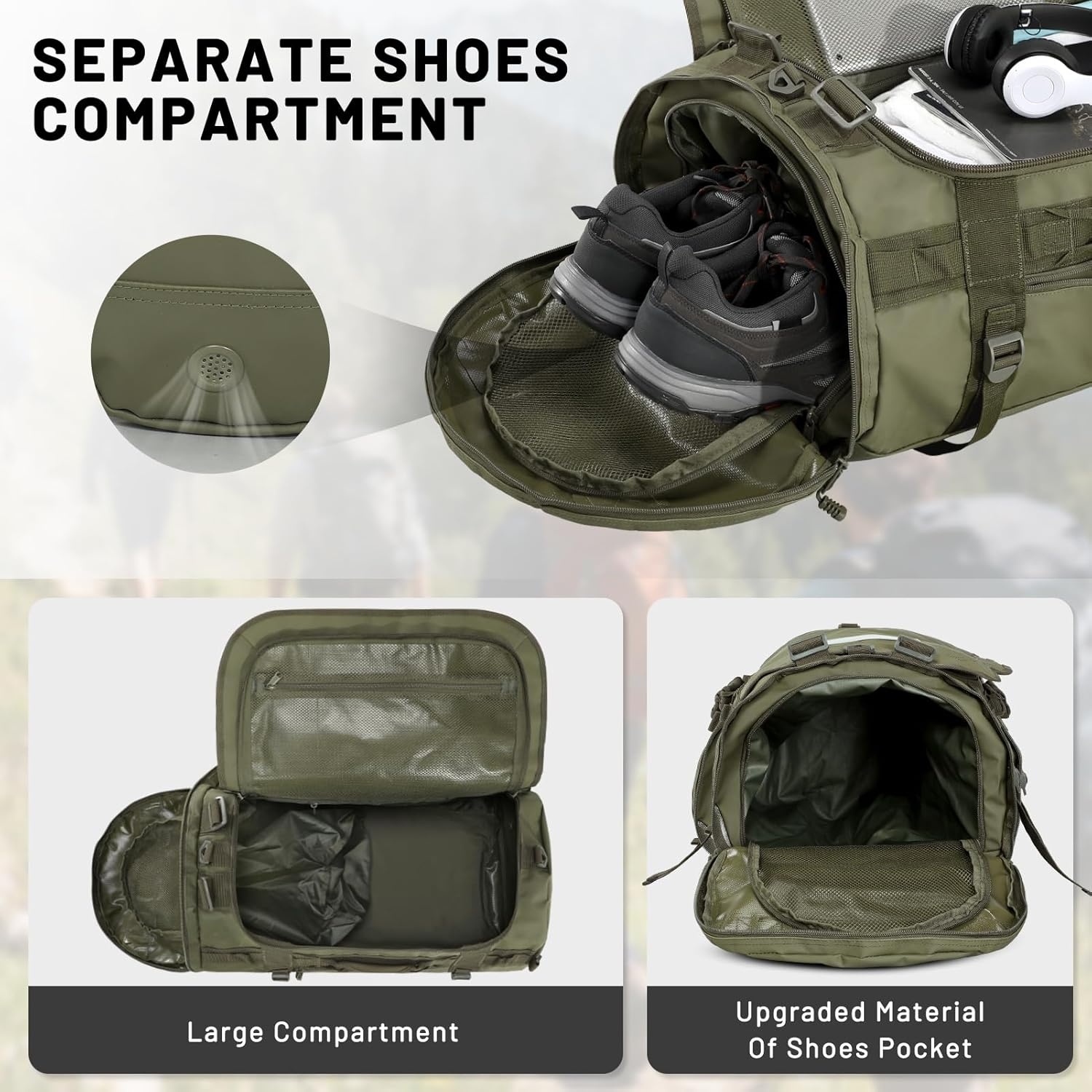 image:imageMIER Large Duffel Backpack Sports Gym Bag with Shoe Compartment Heavy Duty and Water Resistant Dark Green 60LDark Green