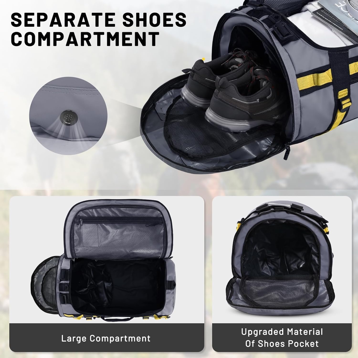 image:imageMIER Large Duffel Backpack Sports Gym Bag with Shoe Compartment Heavy Duty and Water Resistant Dark Green 60LGray