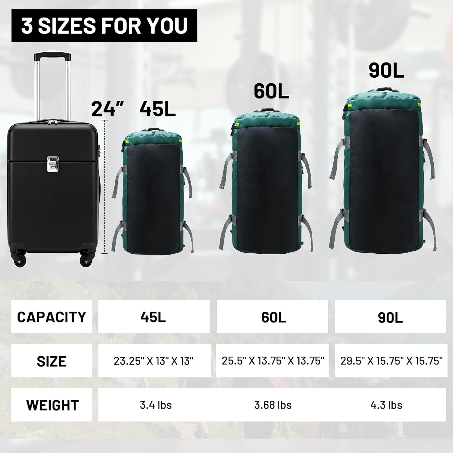 image:imageMIER Large Duffel Backpack Sports Gym Bag with Shoe Compartment Heavy Duty and Water Resistant Dark Green 60LGreen