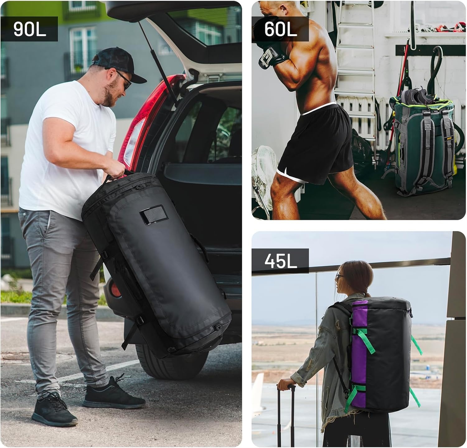 image:imageMIER Large Duffel Backpack Sports Gym Bag with Shoe Compartment Heavy Duty and Water Resistant Dark Green 60LGreen