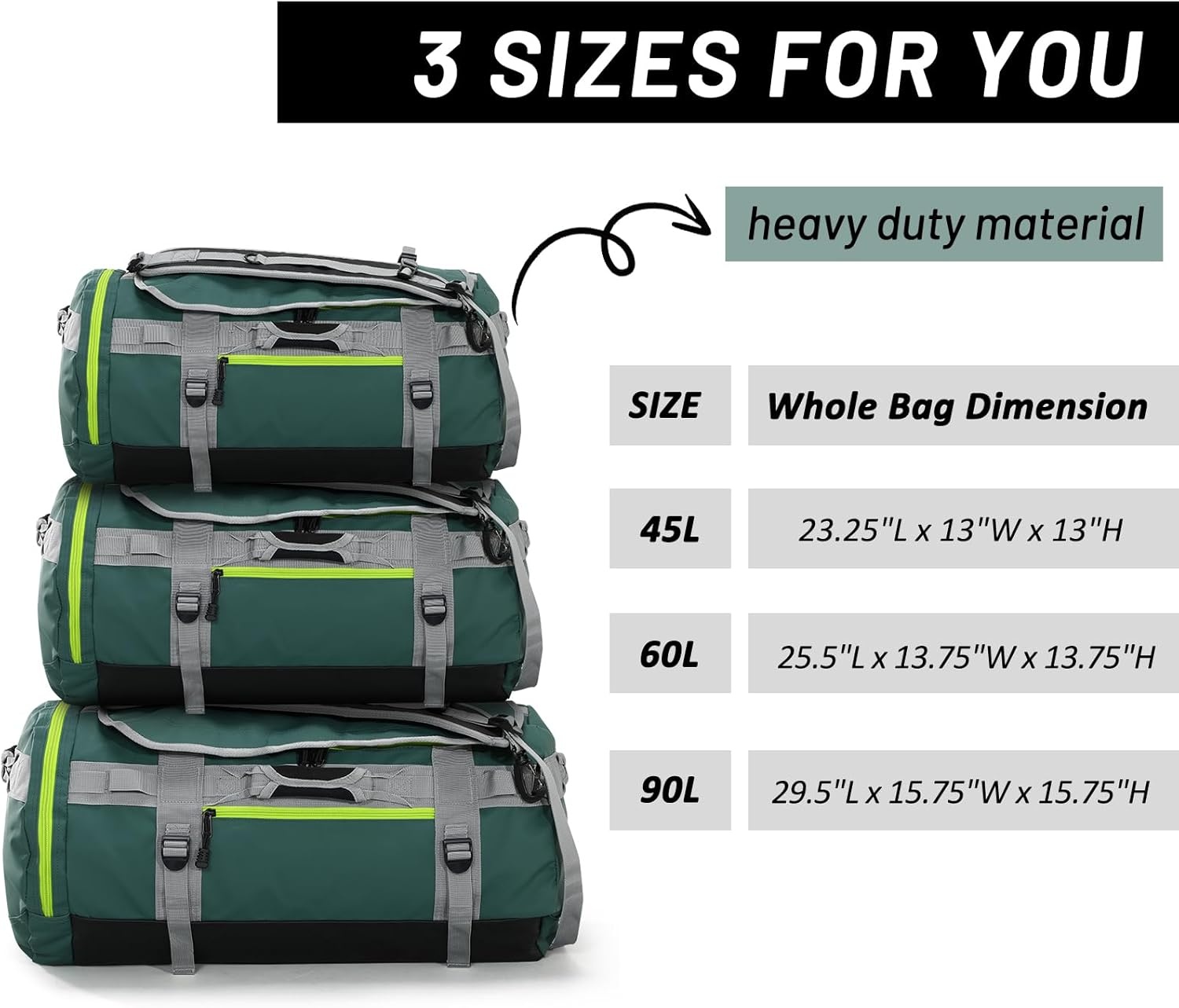 image:imageMIER Large Duffel Backpack Sports Gym Bag with Shoe Compartment Heavy Duty and Water Resistant Dark Green 60LGreen