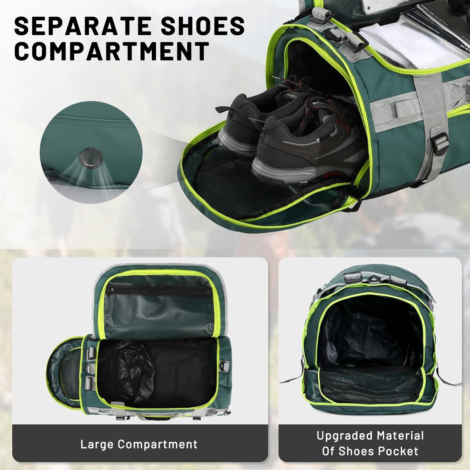 image:imageMIER Large Duffel Backpack Sports Gym Bag with Shoe Compartment Heavy Duty and Water Resistant Dark Green 60LGreen