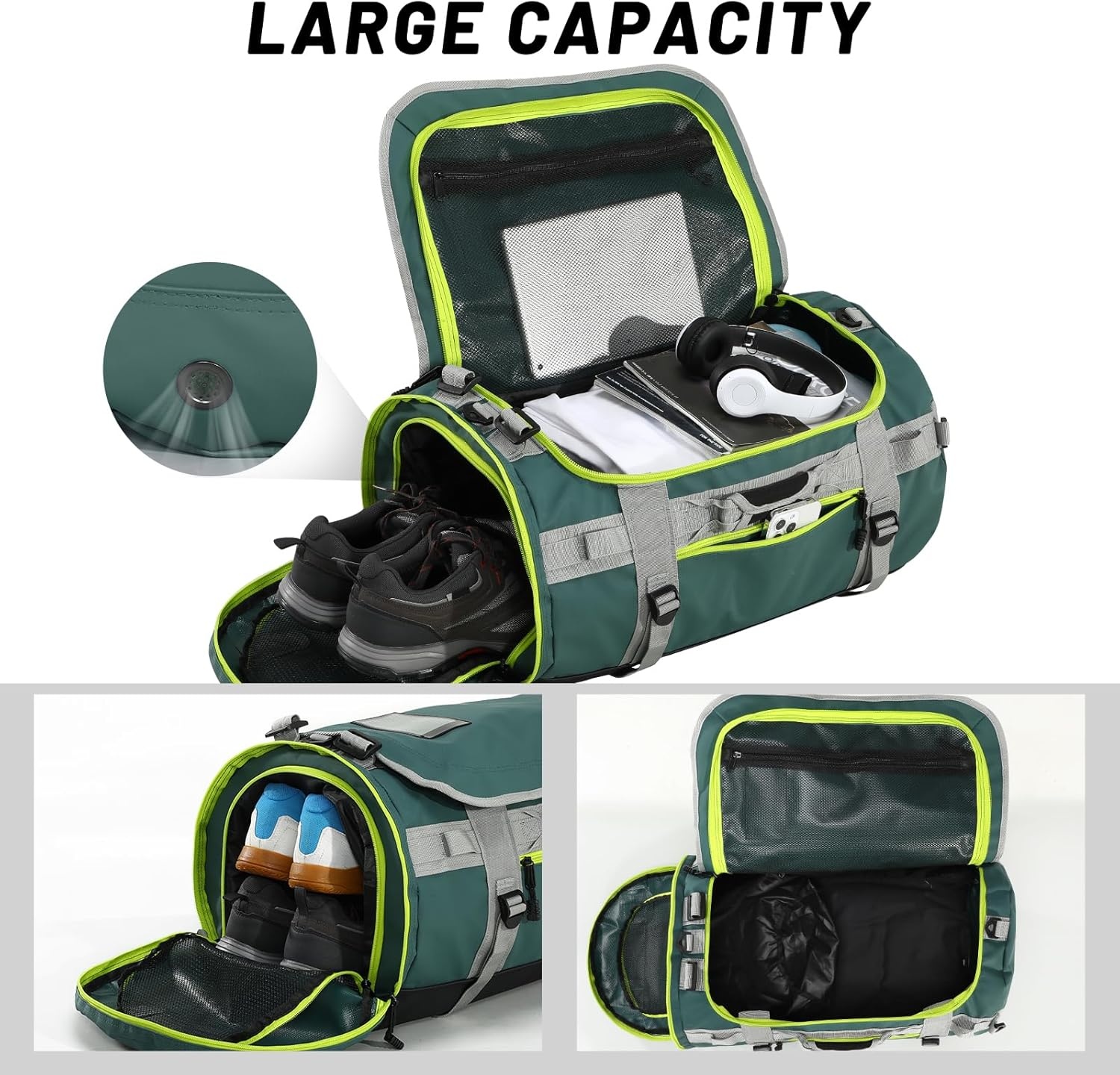 image:imageMIER Large Duffel Backpack Sports Gym Bag with Shoe Compartment Heavy Duty and Water Resistant Dark Green 60LGreen