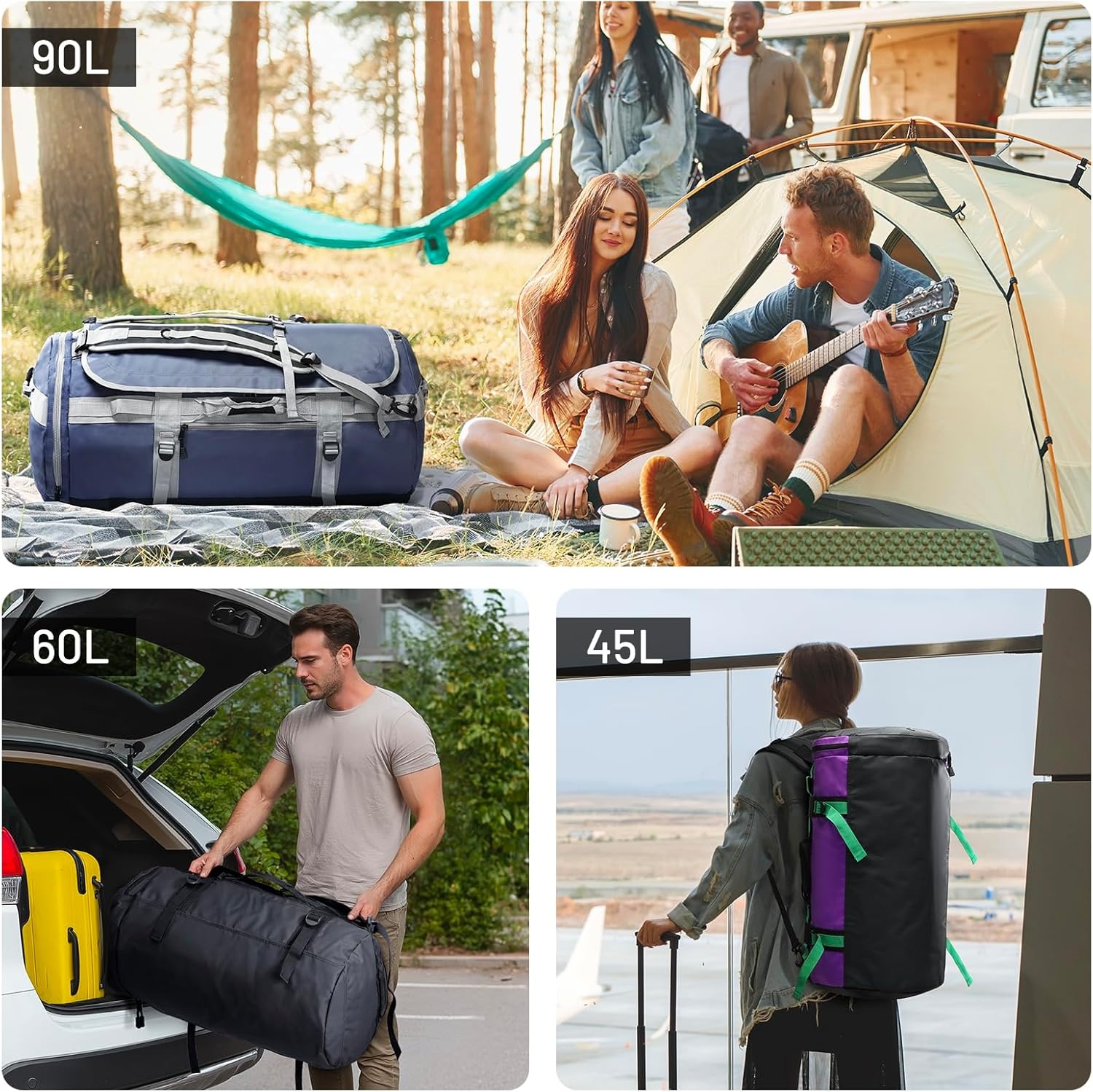 image:imageMIER Large Duffel Backpack Sports Gym Bag with Shoe Compartment Heavy Duty and Water Resistant Dark Green 60LPurple