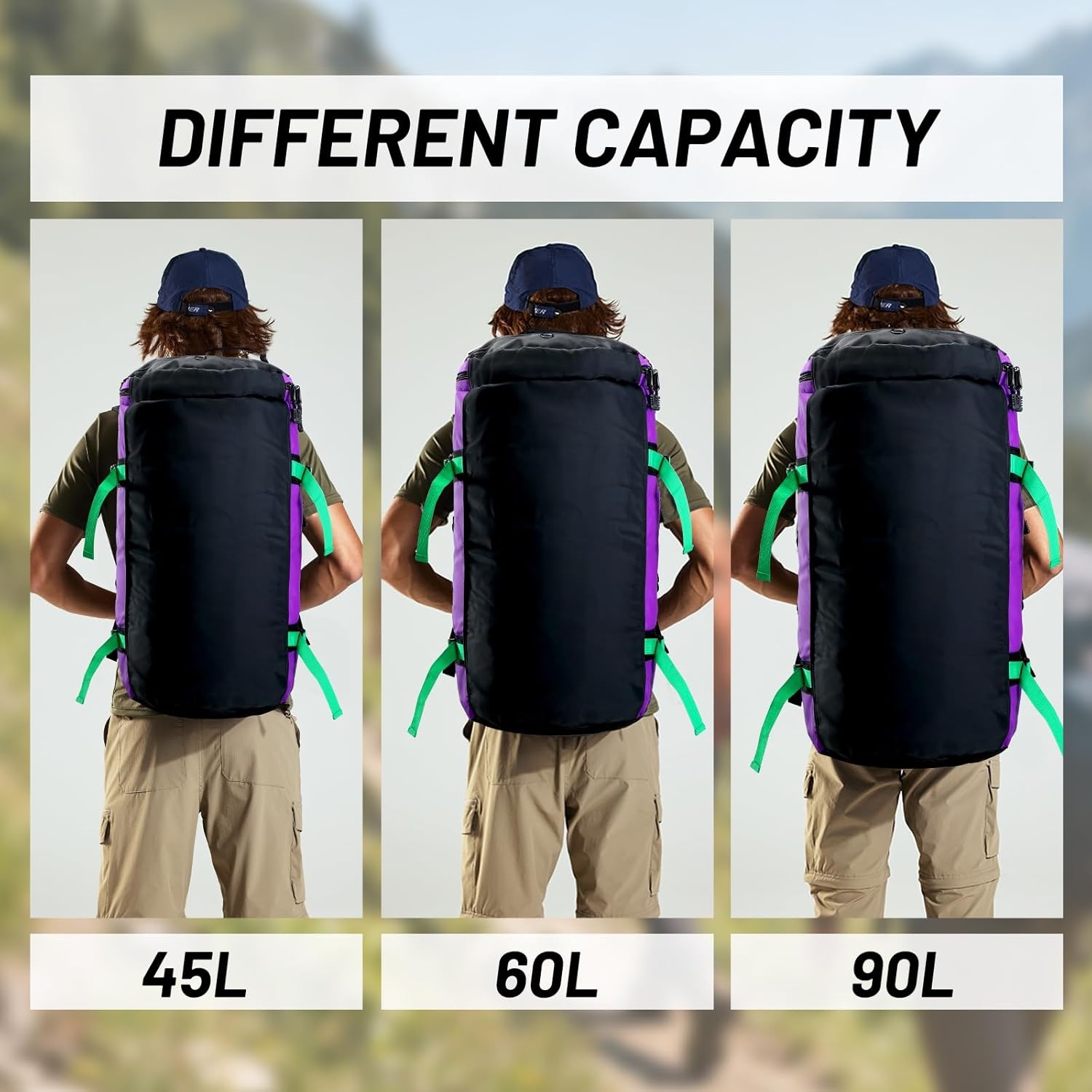 image:imageMIER Large Duffel Backpack Sports Gym Bag with Shoe Compartment Heavy Duty and Water Resistant Dark Green 60LPurple