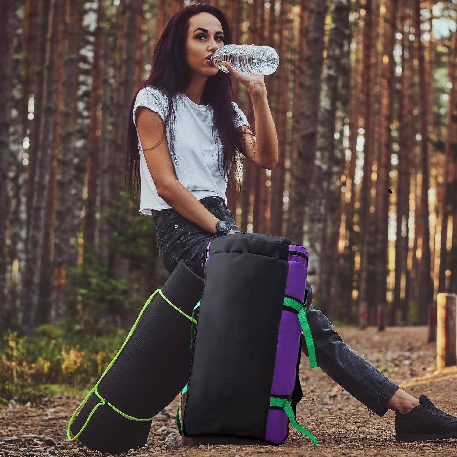 image:imageMIER Large Duffel Backpack Sports Gym Bag with Shoe Compartment Heavy Duty and Water Resistant Dark Green 60LPurple