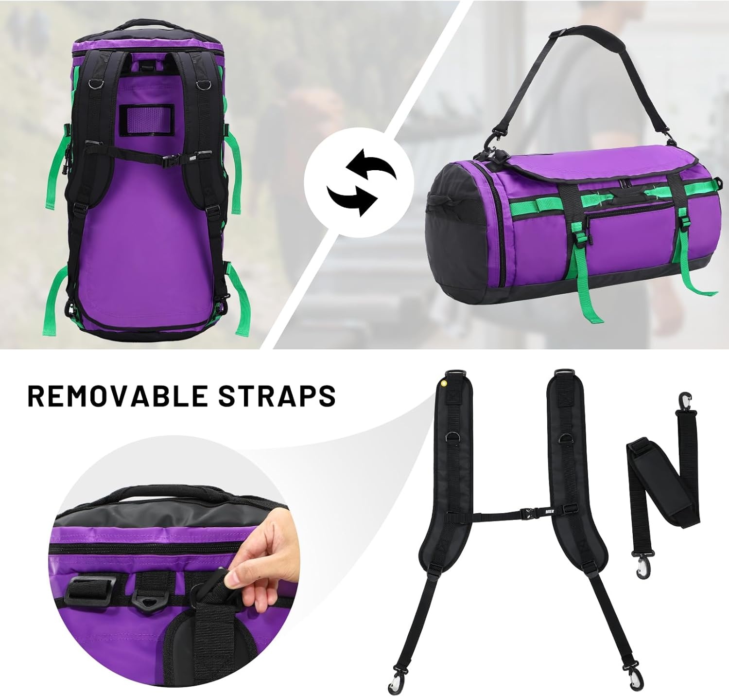 image:imageMIER Large Duffel Backpack Sports Gym Bag with Shoe Compartment Heavy Duty and Water Resistant Dark Green 60LPurple
