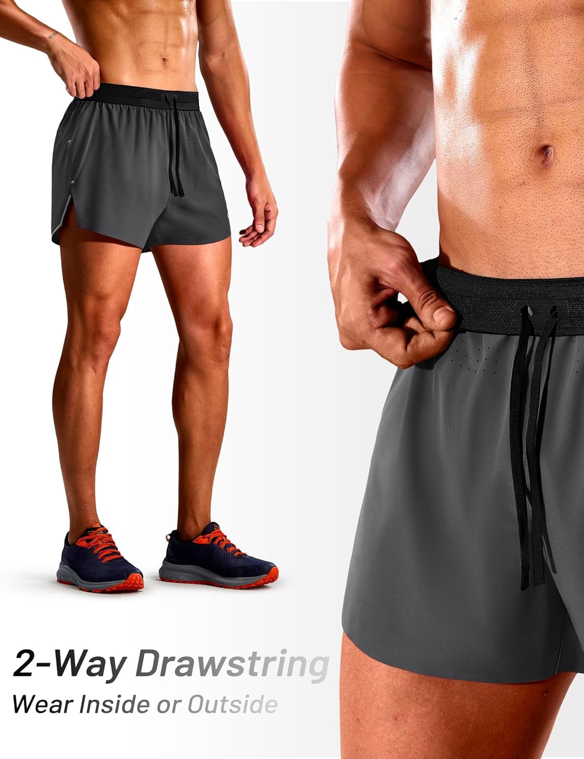 image:imageMIER Limitless Mens 25 Lightweight Marathon Running Shorts Quick Dry Cooling Racing Shorts with Pocket BriefLinedDark Grey