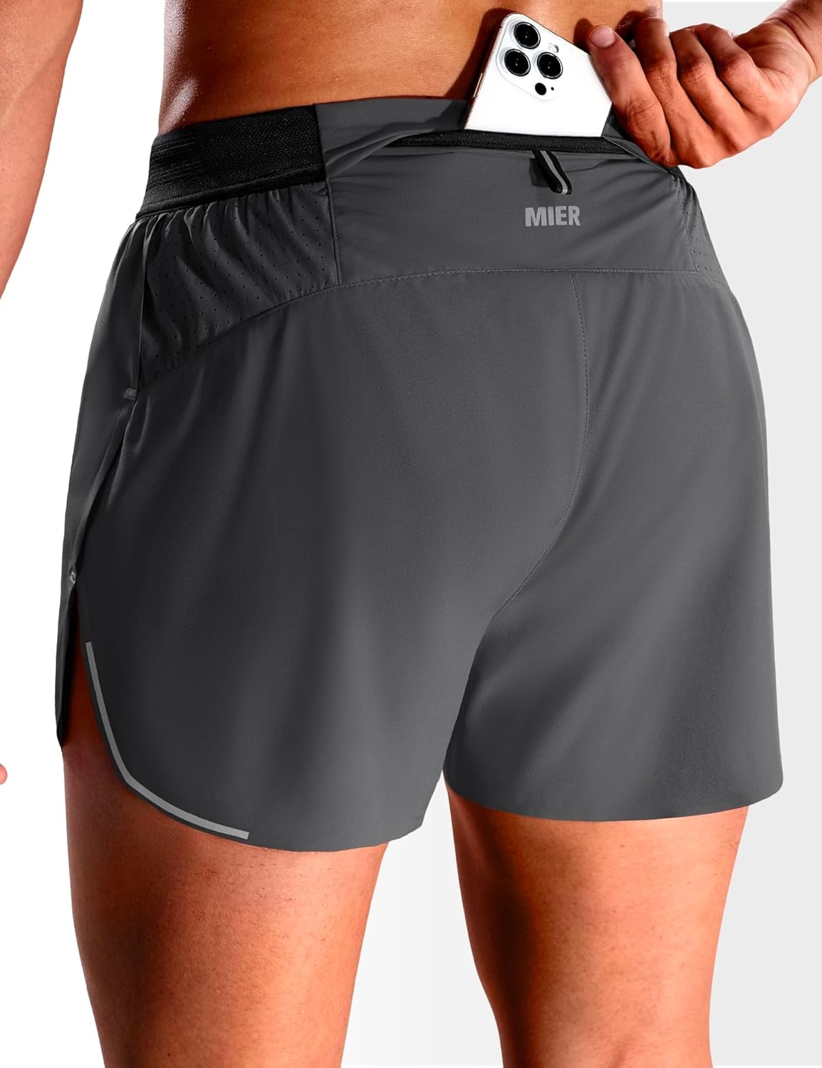 image:imageMIER Limitless Mens 25 Lightweight Marathon Running Shorts Quick Dry Cooling Racing Shorts with Pocket BriefLinedDark Grey
