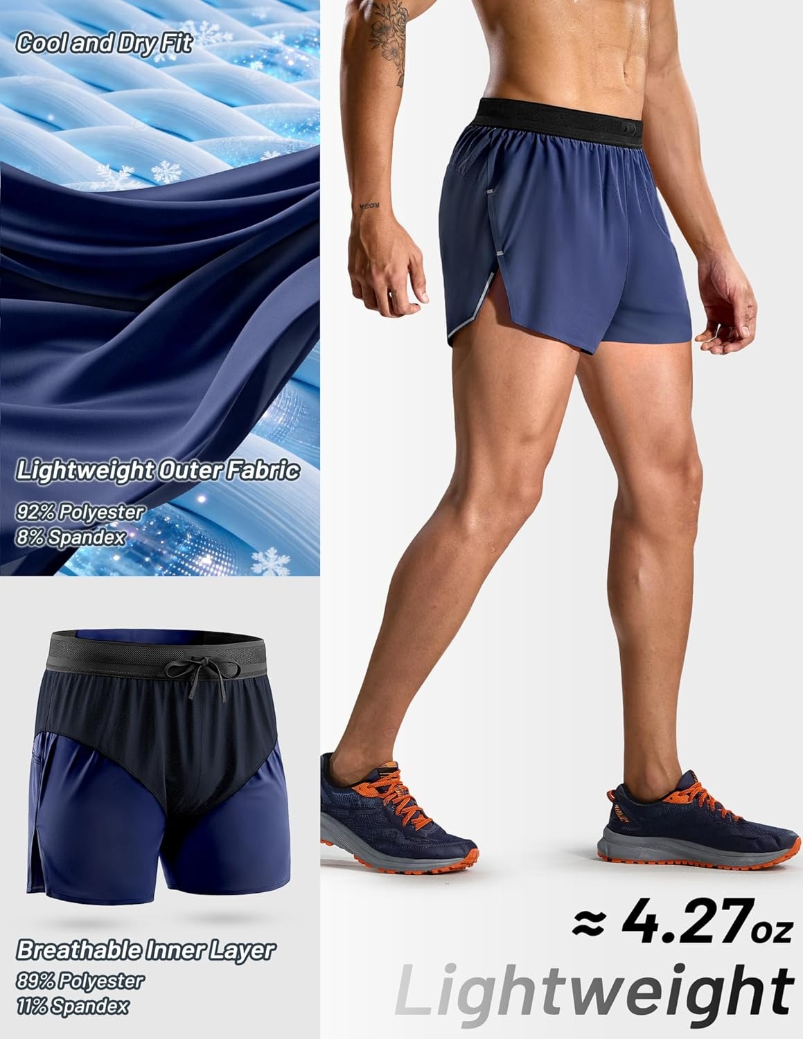 image:imageMIER Limitless Mens 25 Lightweight Marathon Running Shorts Quick Dry Cooling Racing Shorts with Pocket BriefLinedNavy