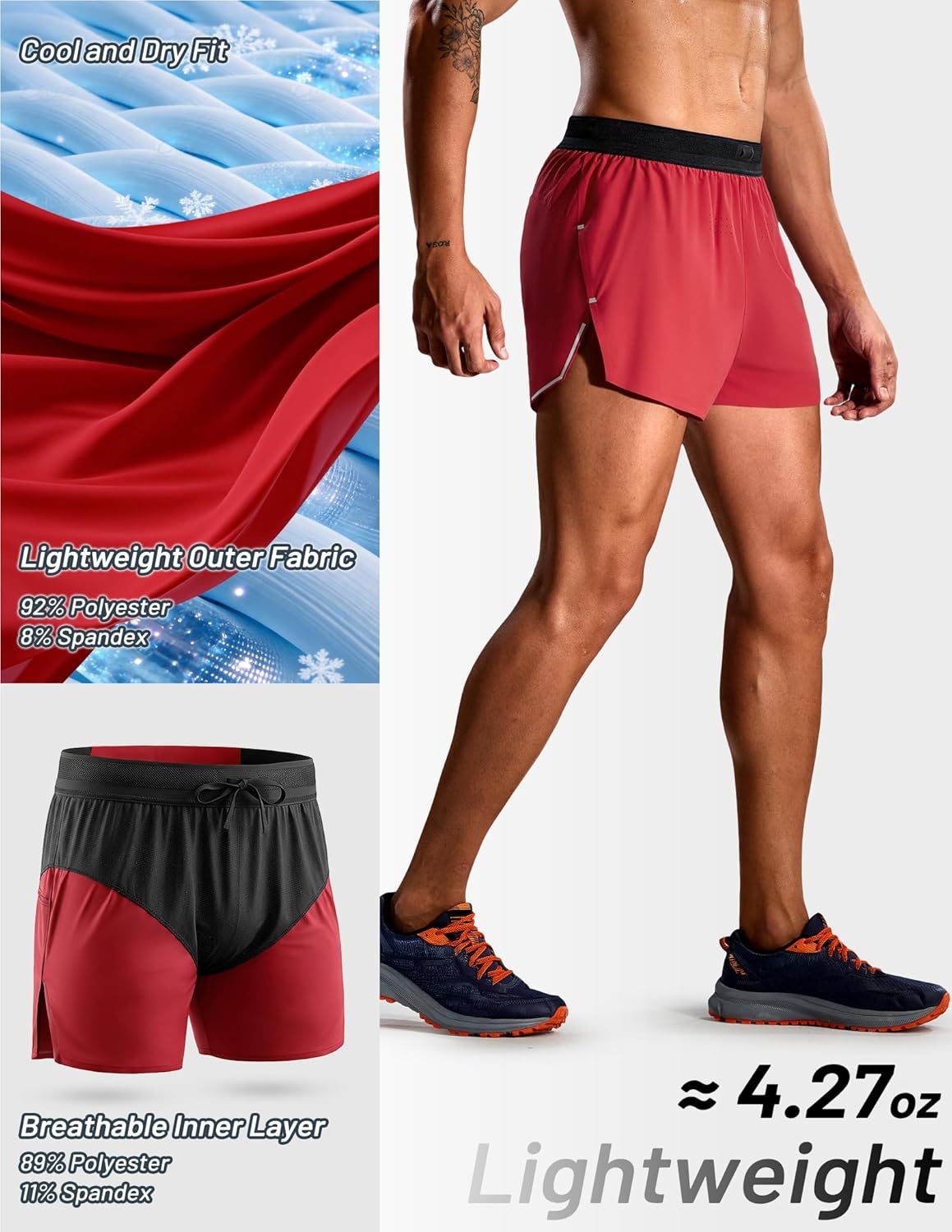 image:imageMIER Limitless Mens 25 Lightweight Marathon Running Shorts Quick Dry Cooling Racing Shorts with Pocket BriefLinedRed