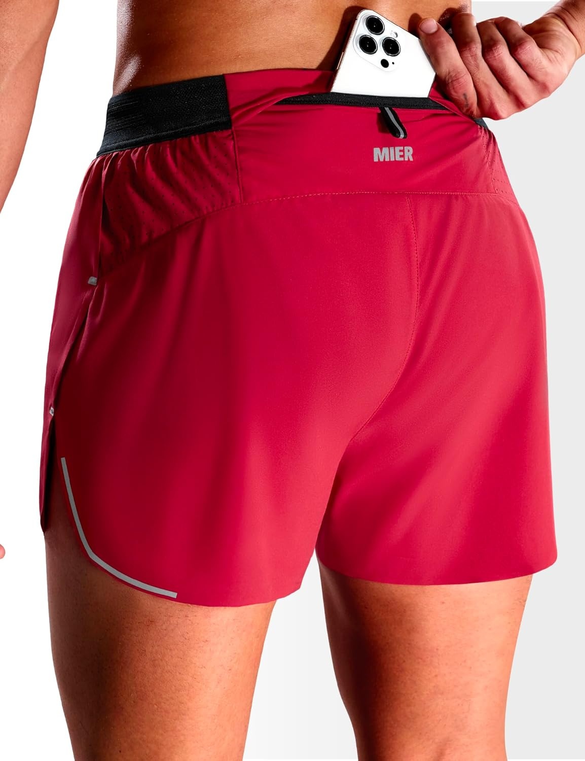 image:imageMIER Limitless Mens 25 Lightweight Marathon Running Shorts Quick Dry Cooling Racing Shorts with Pocket BriefLinedRed