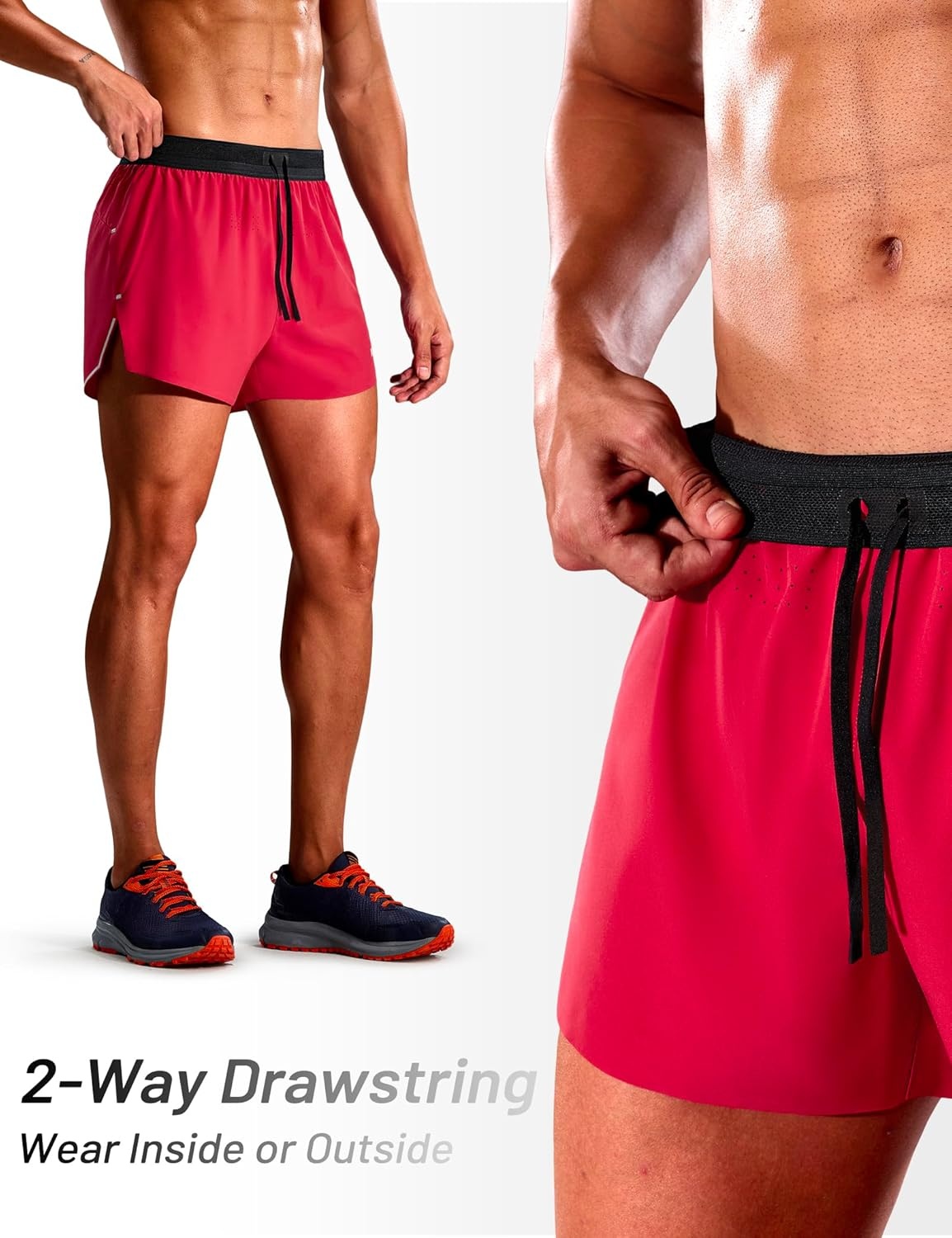 image:imageMIER Limitless Mens 25 Lightweight Marathon Running Shorts Quick Dry Cooling Racing Shorts with Pocket BriefLinedRed