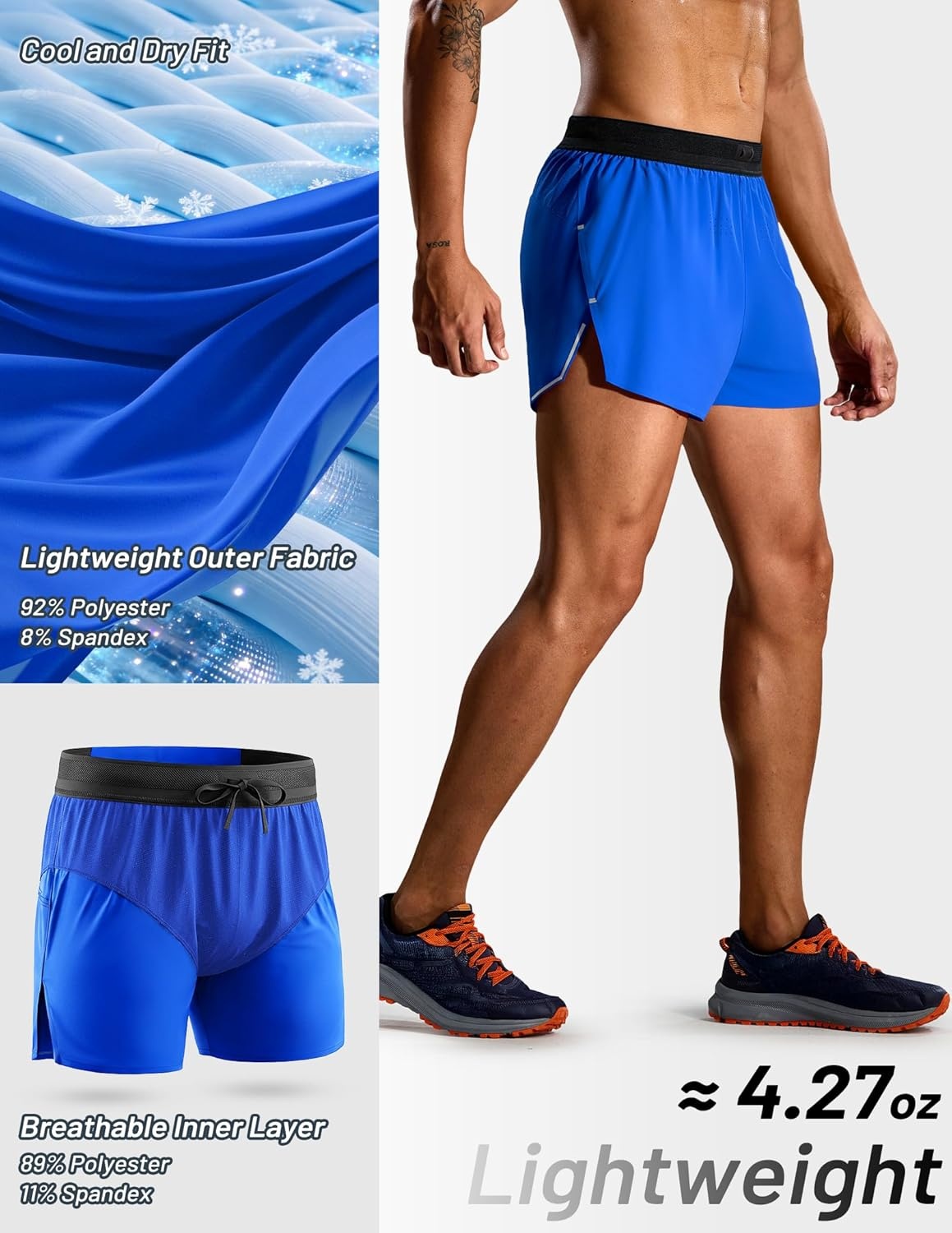 image:imageMIER Limitless Mens 25 Lightweight Marathon Running Shorts Quick Dry Cooling Racing Shorts with Pocket BriefLinedRoyal Blue