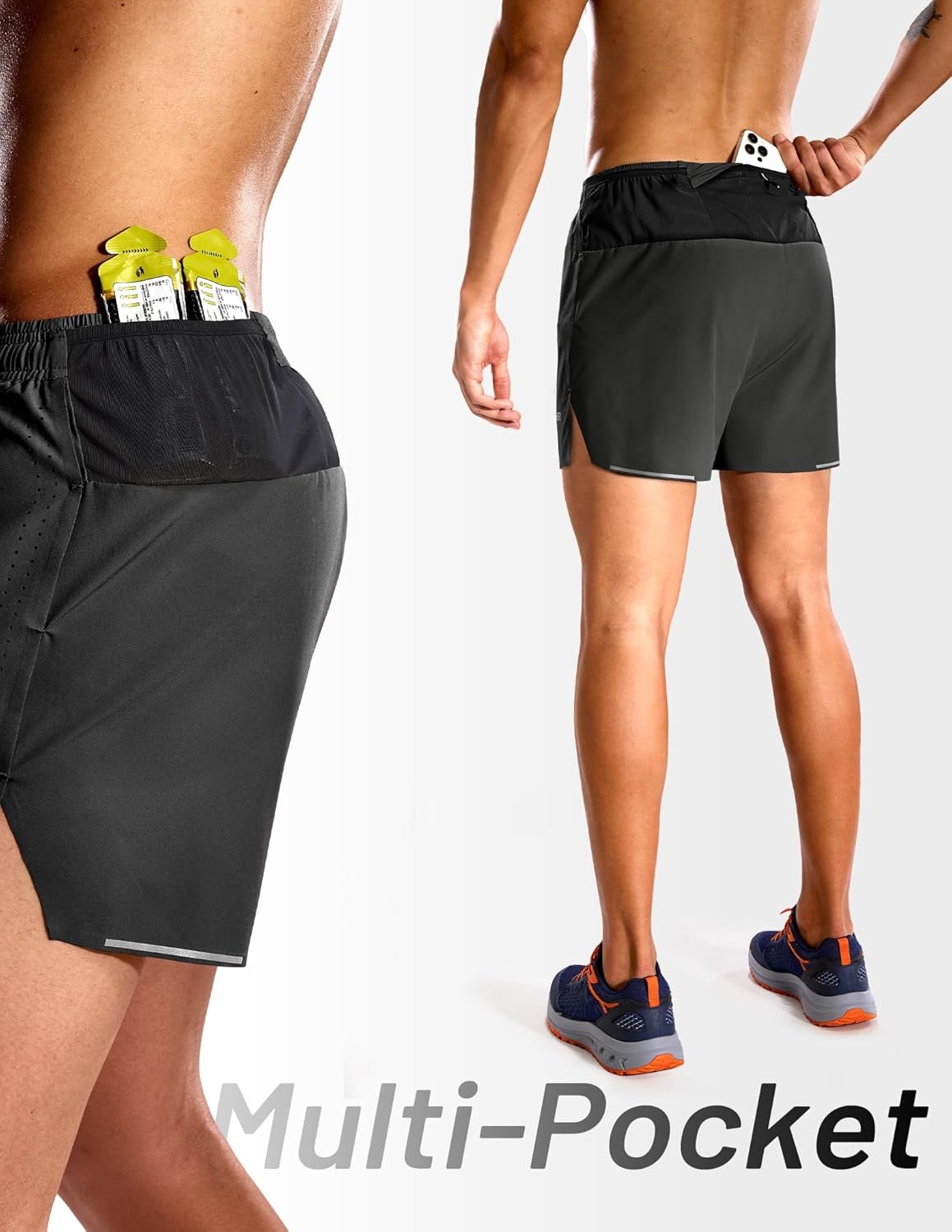 image:imageMIER Limitless Mens 35 Running Shorts Quick Dry BriefLined Marathon Racing Shorts with Pockets PackableBlack