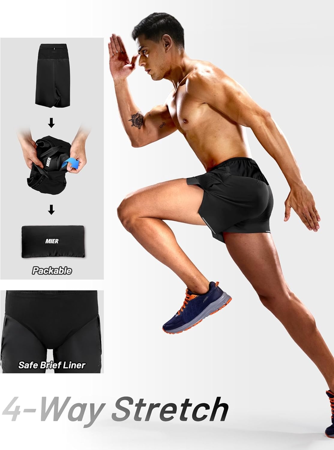 image:imageMIER Limitless Mens 35 Running Shorts Quick Dry BriefLined Marathon Racing Shorts with Pockets PackableBlack