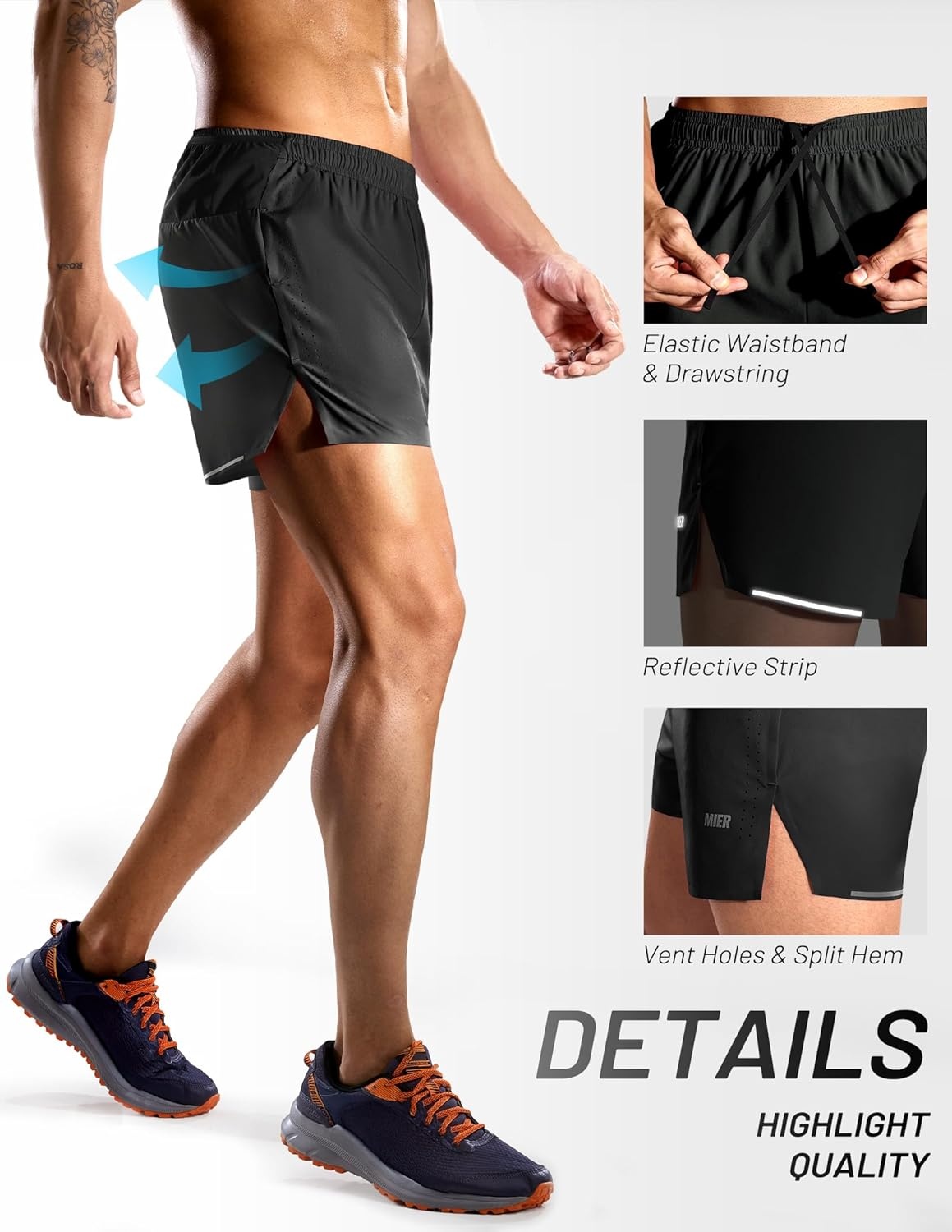 image:imageMIER Limitless Mens 35 Running Shorts Quick Dry BriefLined Marathon Racing Shorts with Pockets PackableBlack