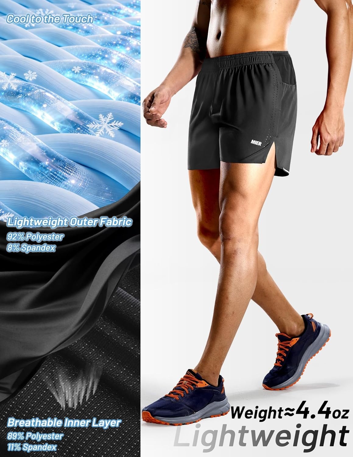image:imageMIER Limitless Mens 35 Running Shorts Quick Dry BriefLined Marathon Racing Shorts with Pockets PackableBlack