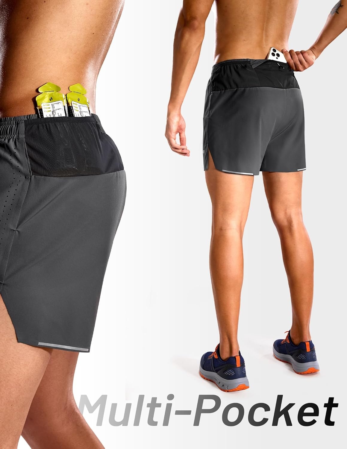 image:imageMIER Limitless Mens 35 Running Shorts Quick Dry BriefLined Marathon Racing Shorts with Pockets PackableDark Grey