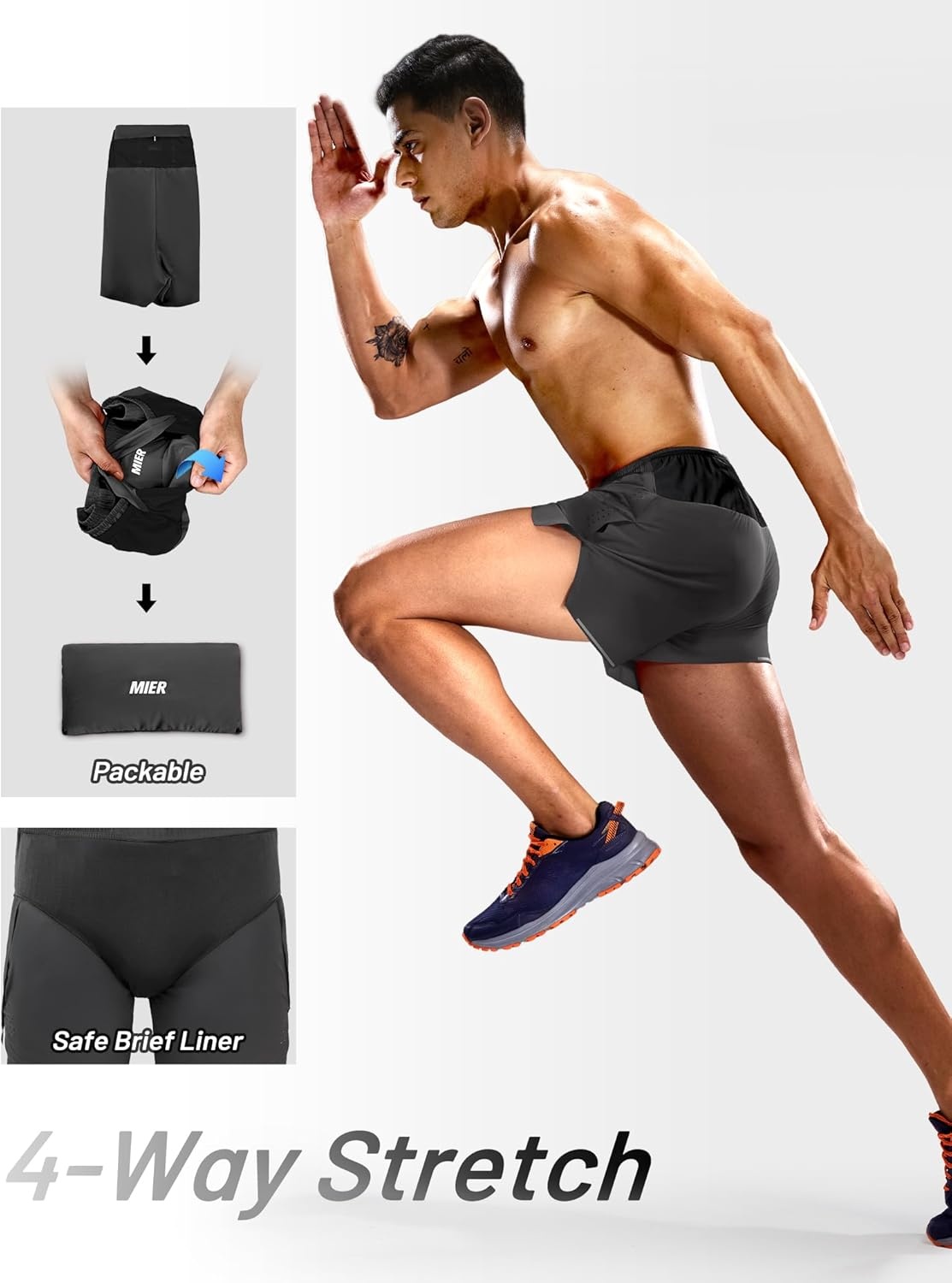 image:imageMIER Limitless Mens 35 Running Shorts Quick Dry BriefLined Marathon Racing Shorts with Pockets PackableDark Grey