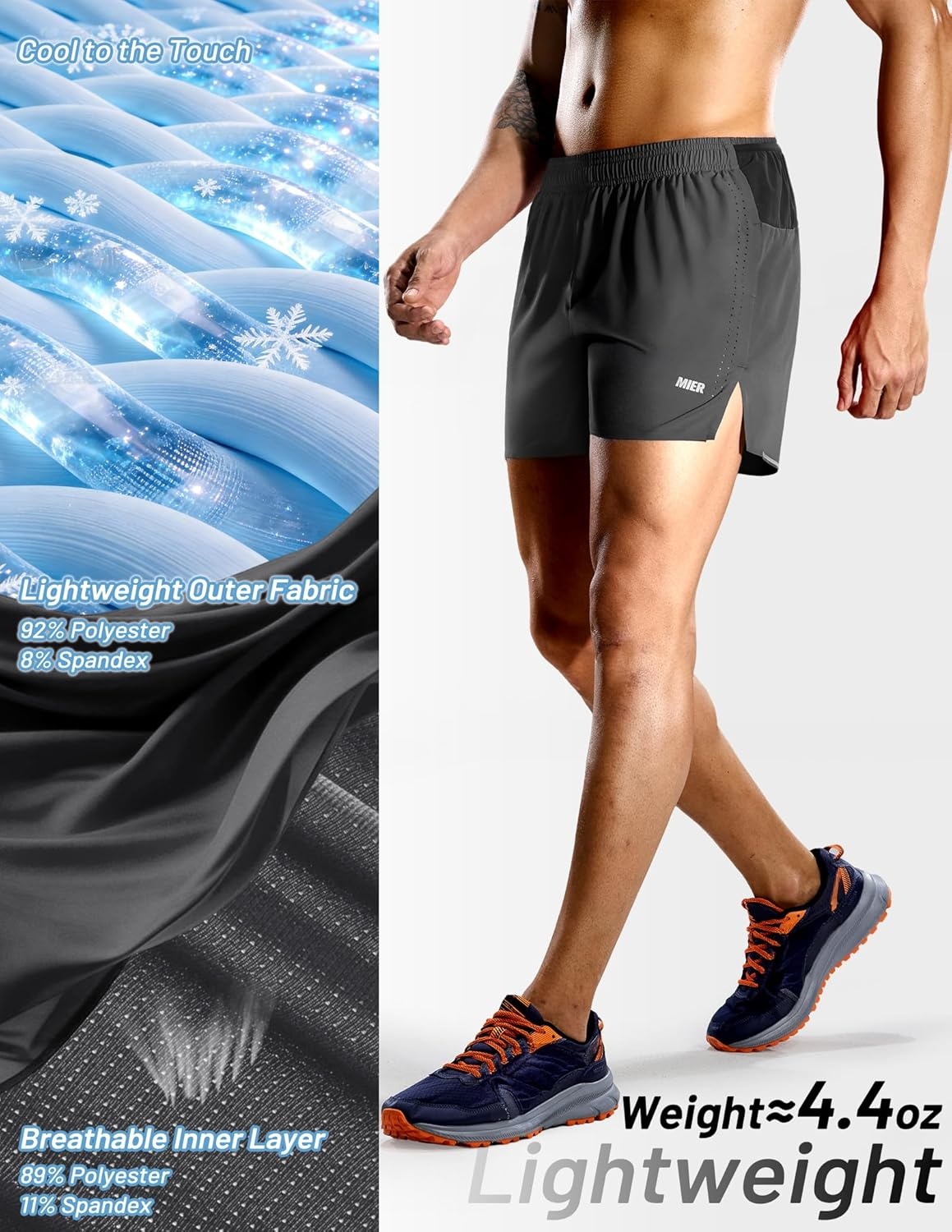 image:imageMIER Limitless Mens 35 Running Shorts Quick Dry BriefLined Marathon Racing Shorts with Pockets PackableDark Grey