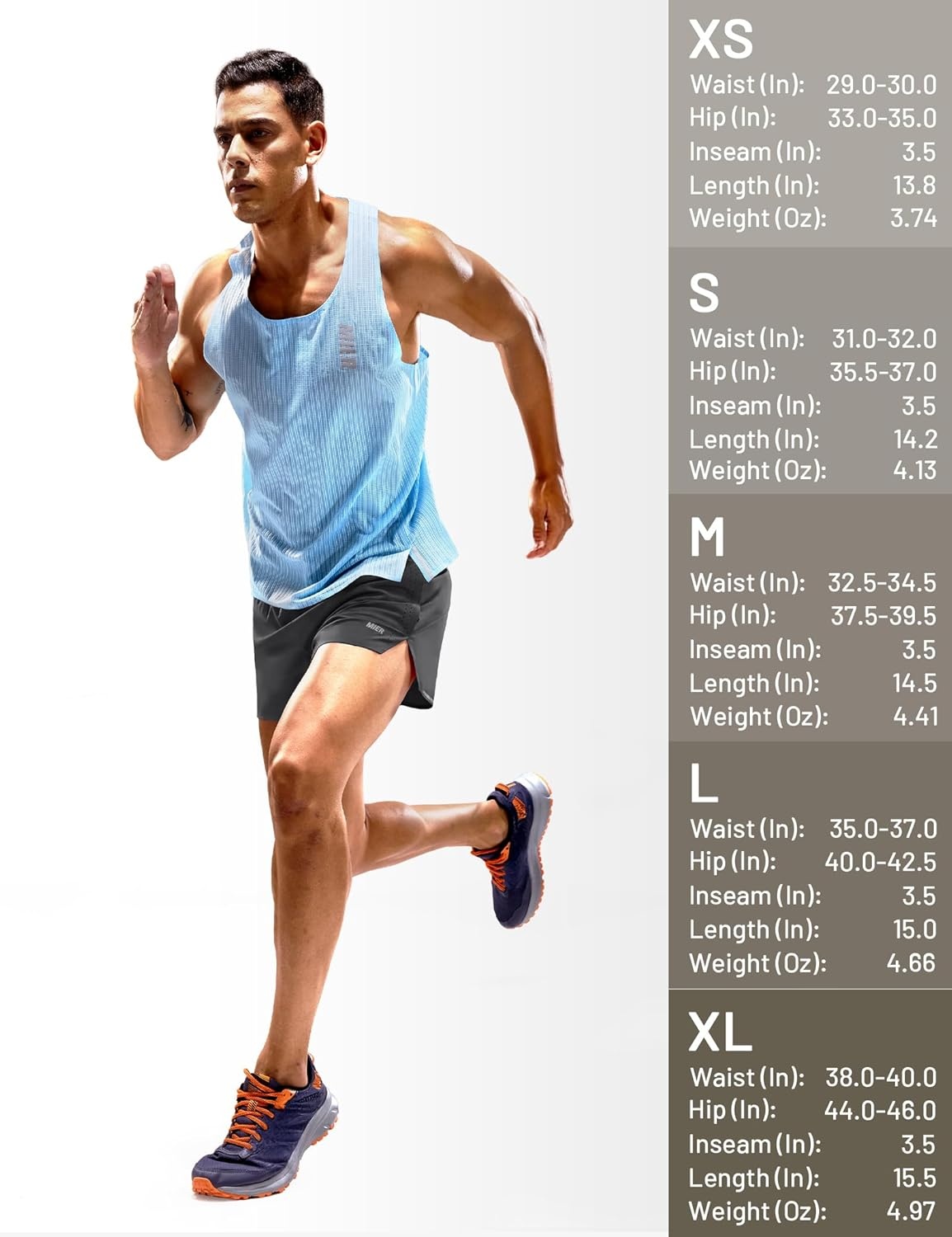 image:imageMIER Limitless Mens 35 Running Shorts Quick Dry BriefLined Marathon Racing Shorts with Pockets PackableDark Grey