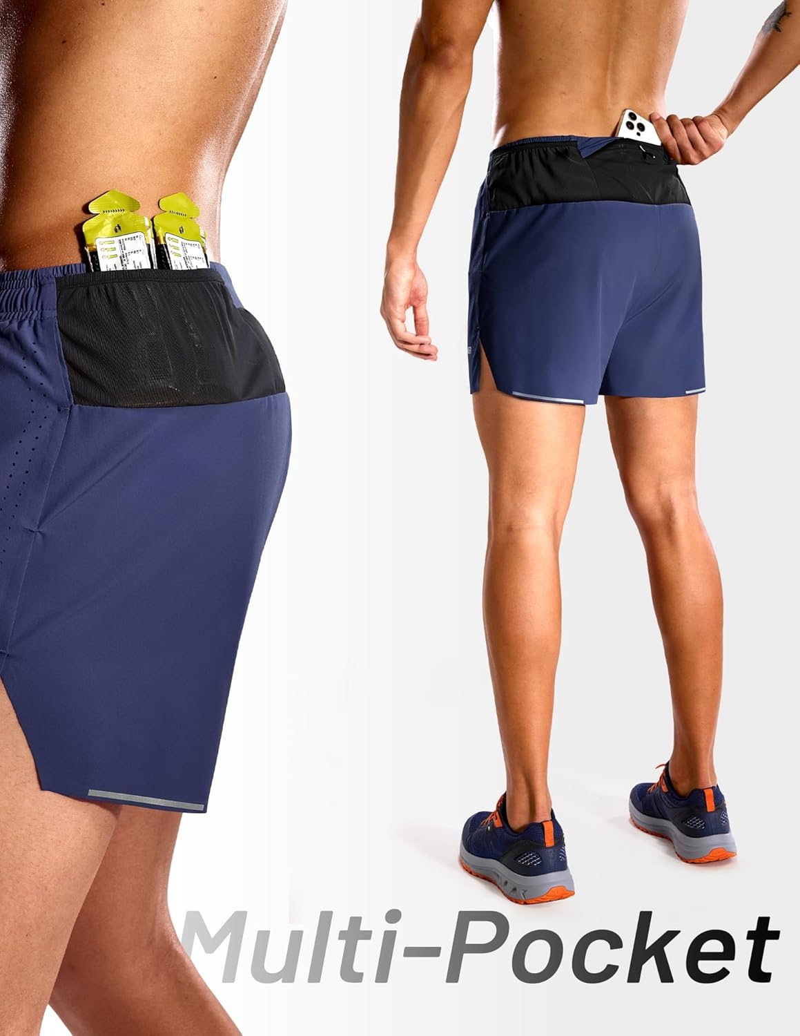 image:imageMIER Limitless Mens 35 Running Shorts Quick Dry BriefLined Marathon Racing Shorts with Pockets PackableNavy