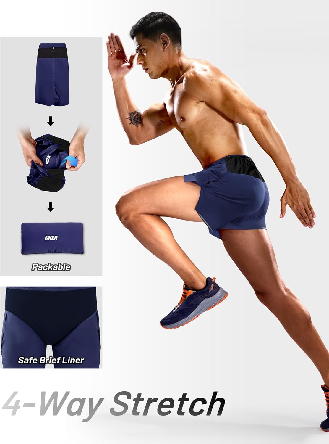 image:imageMIER Limitless Mens 35 Running Shorts Quick Dry BriefLined Marathon Racing Shorts with Pockets PackableNavy