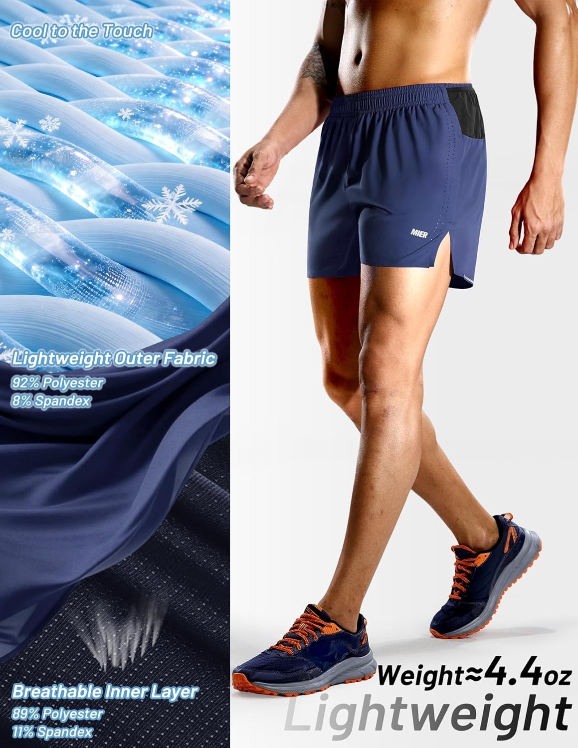 image:imageMIER Limitless Mens 35 Running Shorts Quick Dry BriefLined Marathon Racing Shorts with Pockets PackableNavy