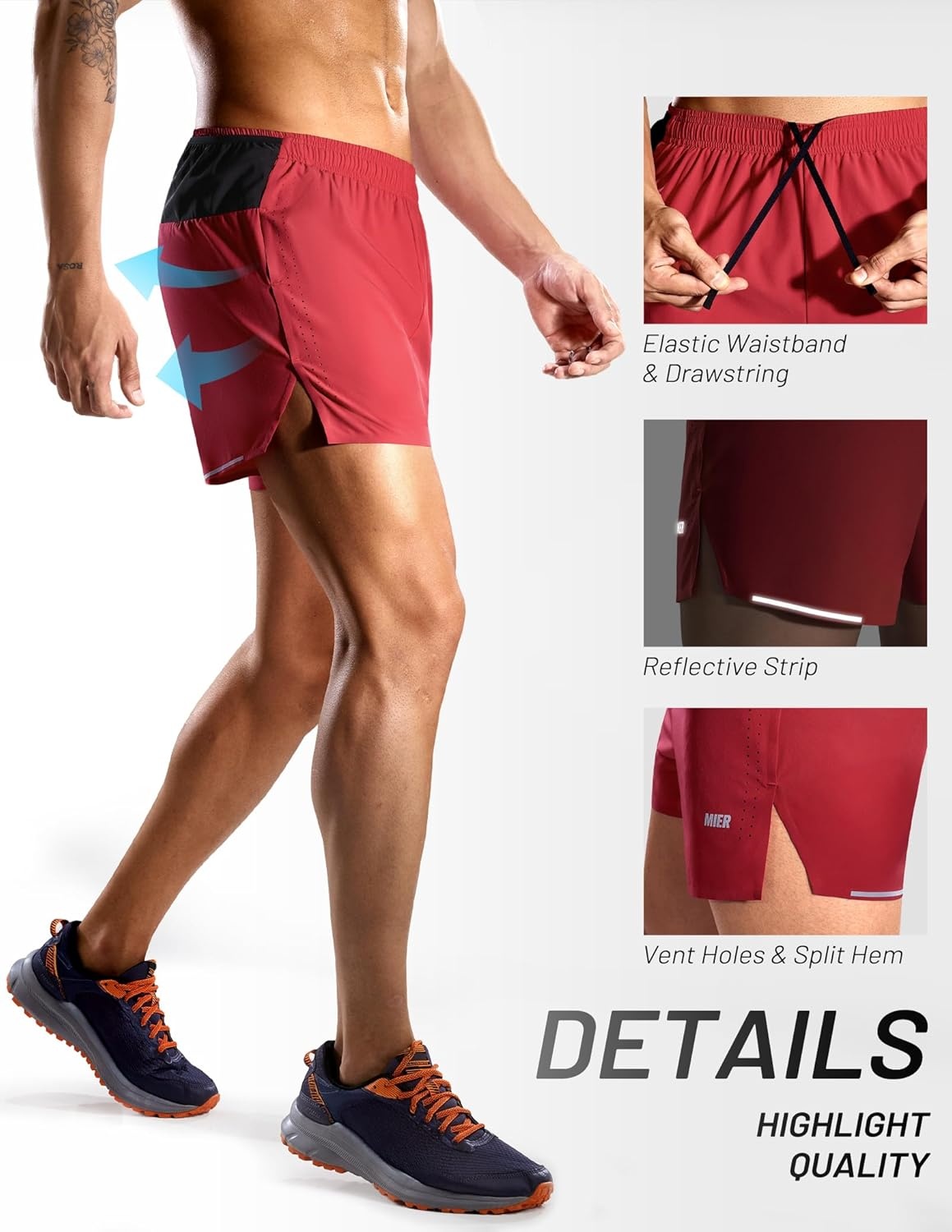 image:imageMIER Limitless Mens 35 Running Shorts Quick Dry BriefLined Marathon Racing Shorts with Pockets PackableRed