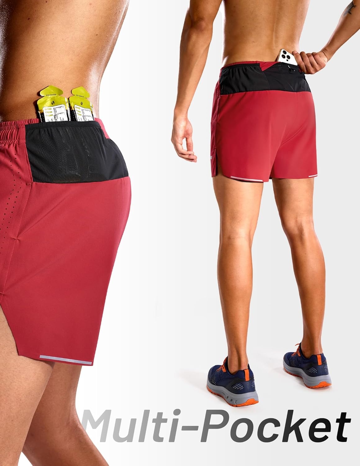 image:imageMIER Limitless Mens 35 Running Shorts Quick Dry BriefLined Marathon Racing Shorts with Pockets PackableRed