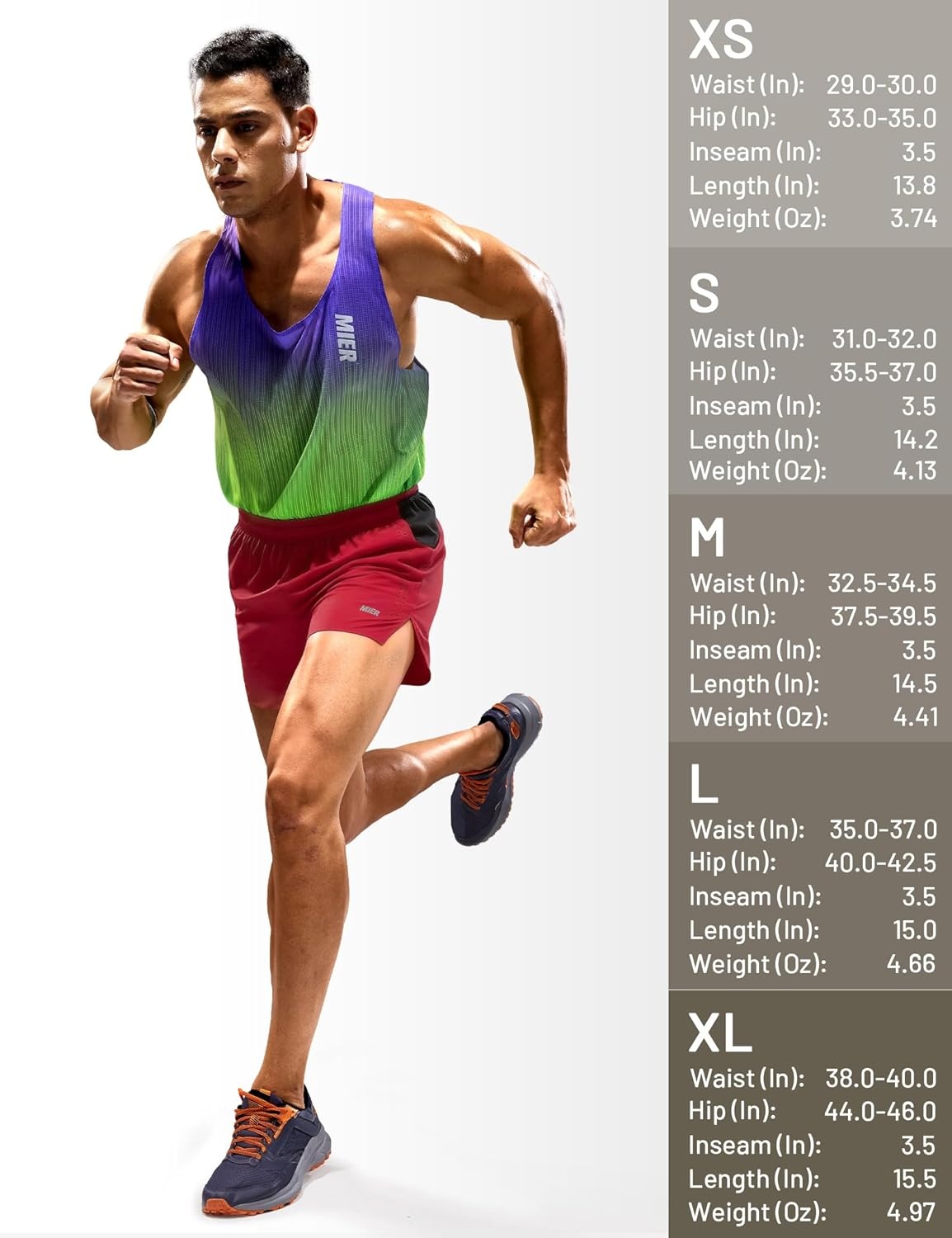 image:imageMIER Limitless Mens 35 Running Shorts Quick Dry BriefLined Marathon Racing Shorts with Pockets PackableRed